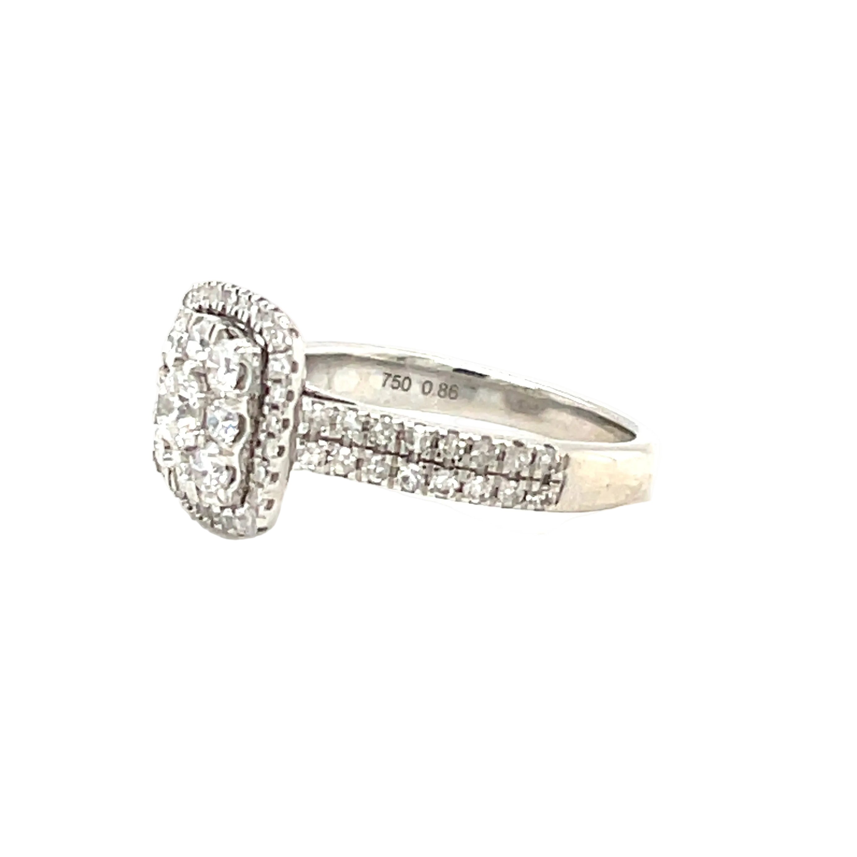 18ct White Gold 0.86ct Diamond Cushion Cluster Engagement Ring Size J