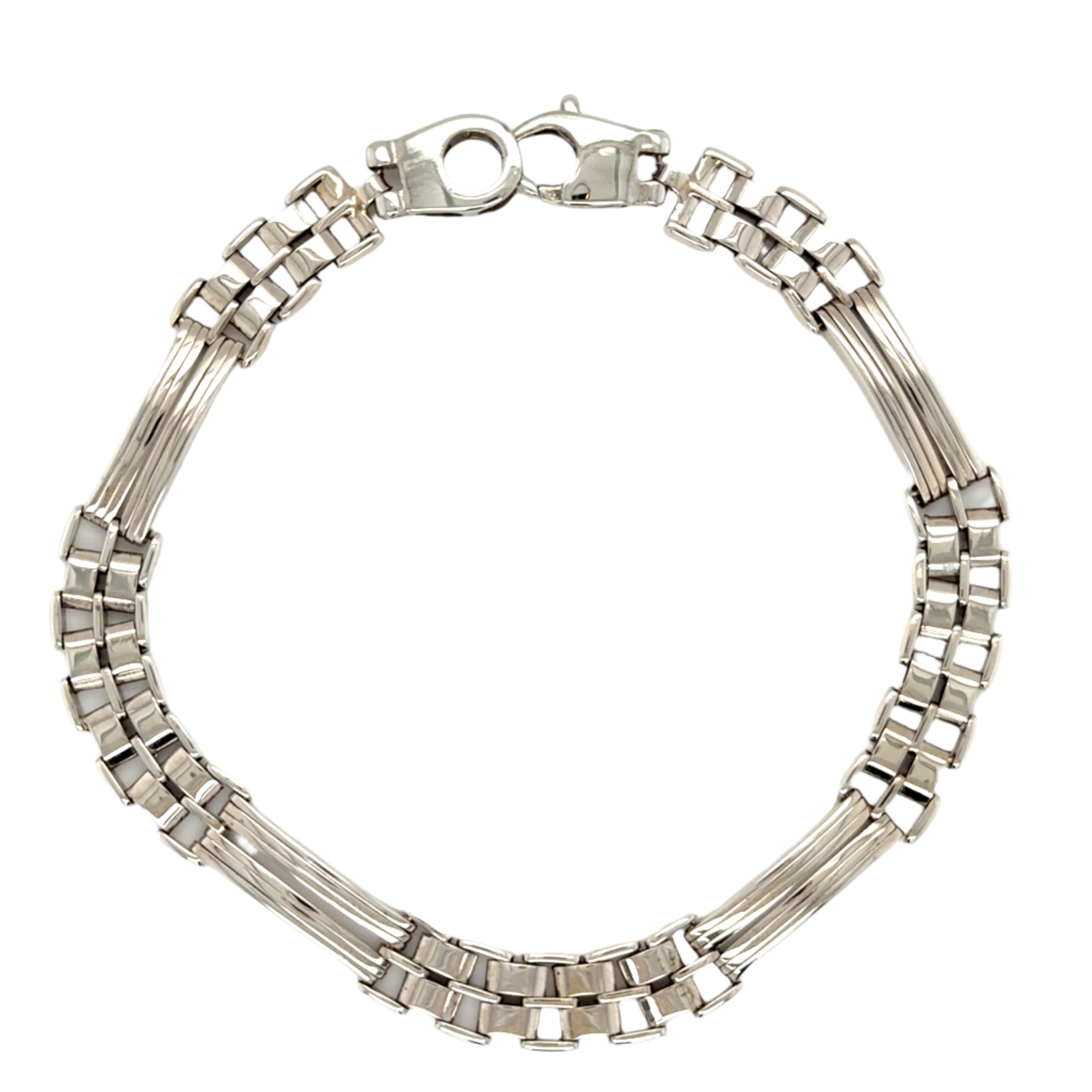 9ct White Gold 8 Inch Bar & Brick Link Fancy Bracelet - 13.90g