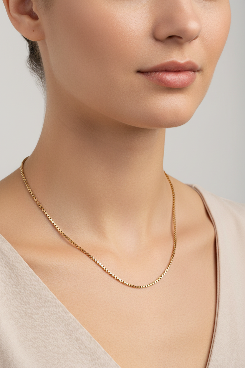 9ct Yellow Gold 20"/50cm Square Box Link Chain Necklace - 5.87g
