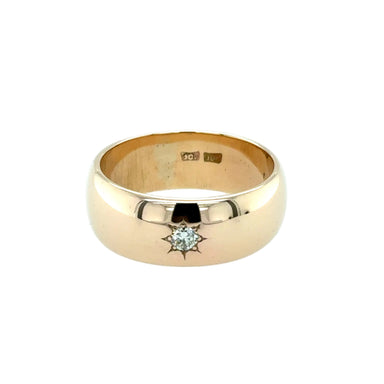 9ct Yellow Gold Diamond Set 9mm Wide Vintage Wedding Band Size X