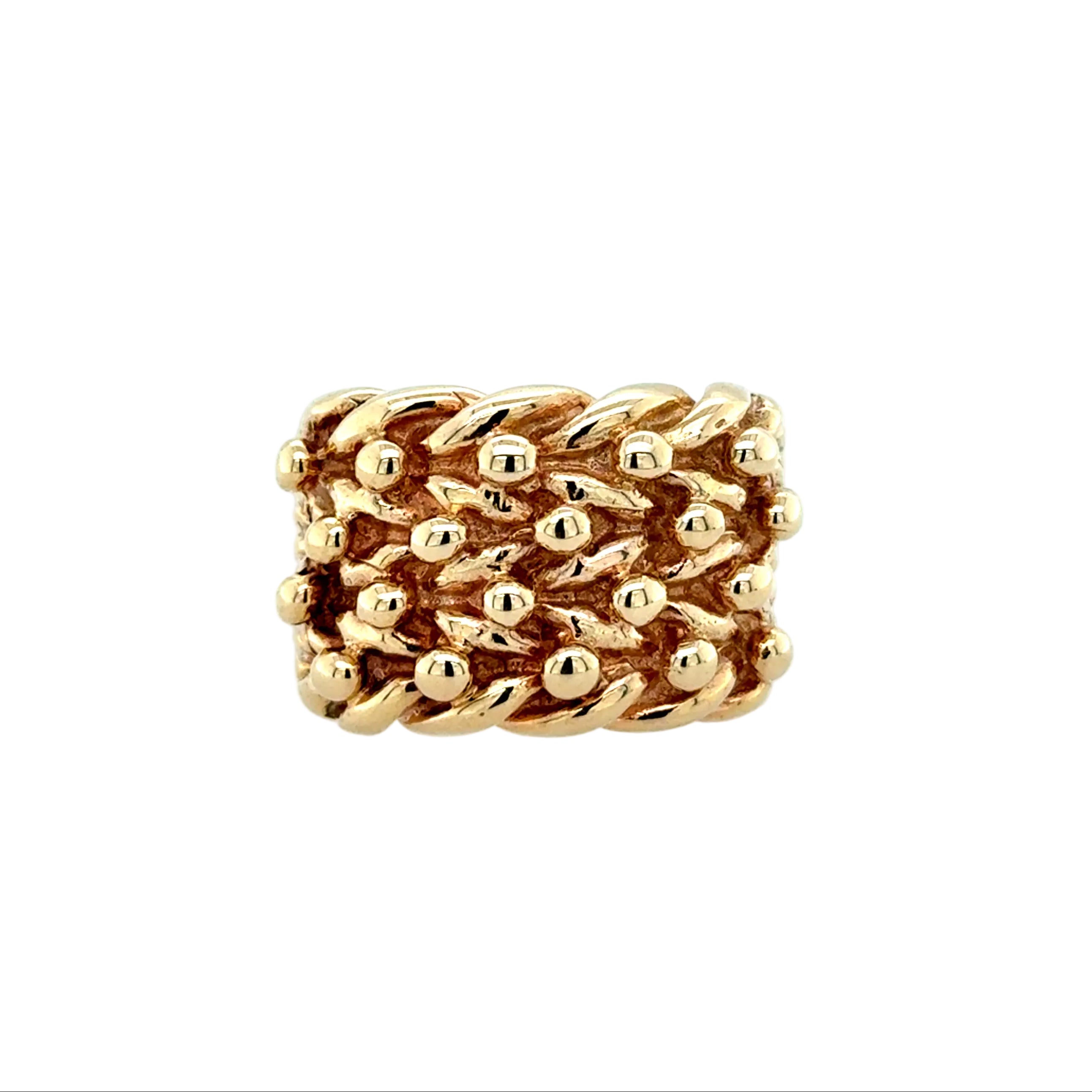 9ct Yellow Gold Four Row Keeper Ring Size T 1/2 - 15.04g