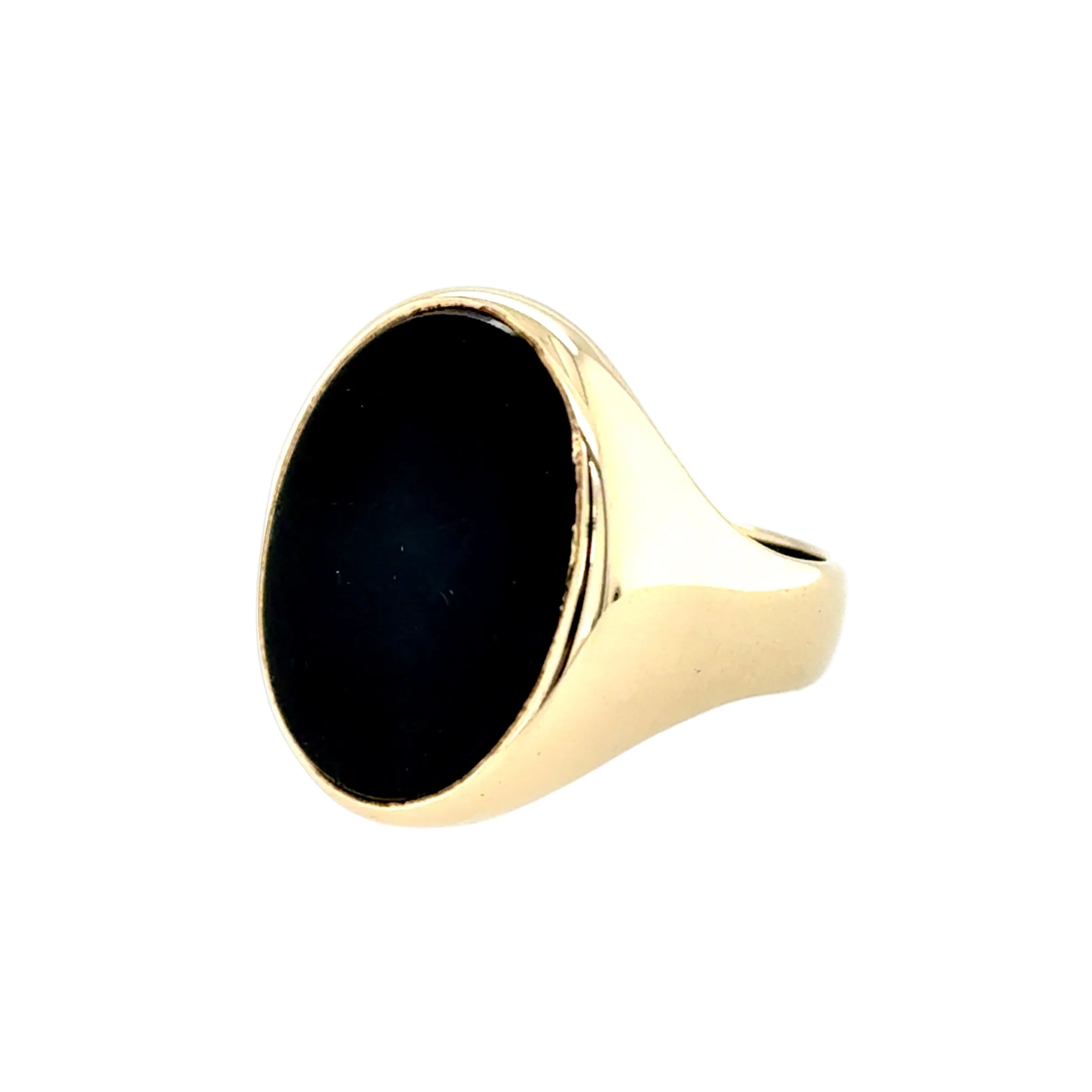 9ct Yellow Gold Oval Black Onyx Signet Ring Vintage London 1975