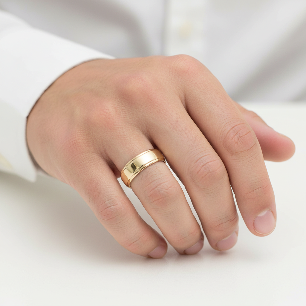 9ct Yellow Gold Vintage 6mm Wide Ridge Wedding Band Ring Size Q