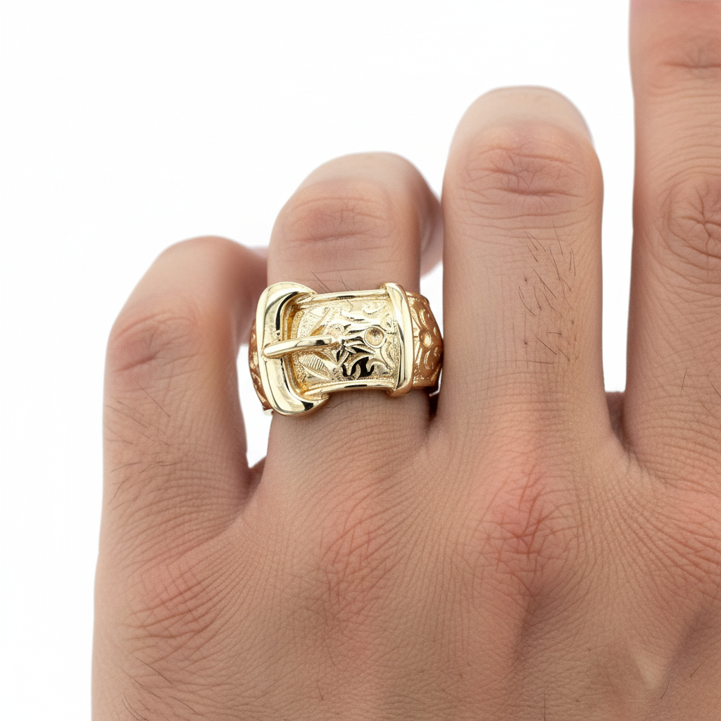 9ct Yellow Gold Vintage Heavyweight Belt Buckle Ring London 1988