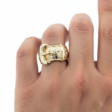 9ct Yellow Gold Vintage Heavyweight Belt Buckle Ring London 1988