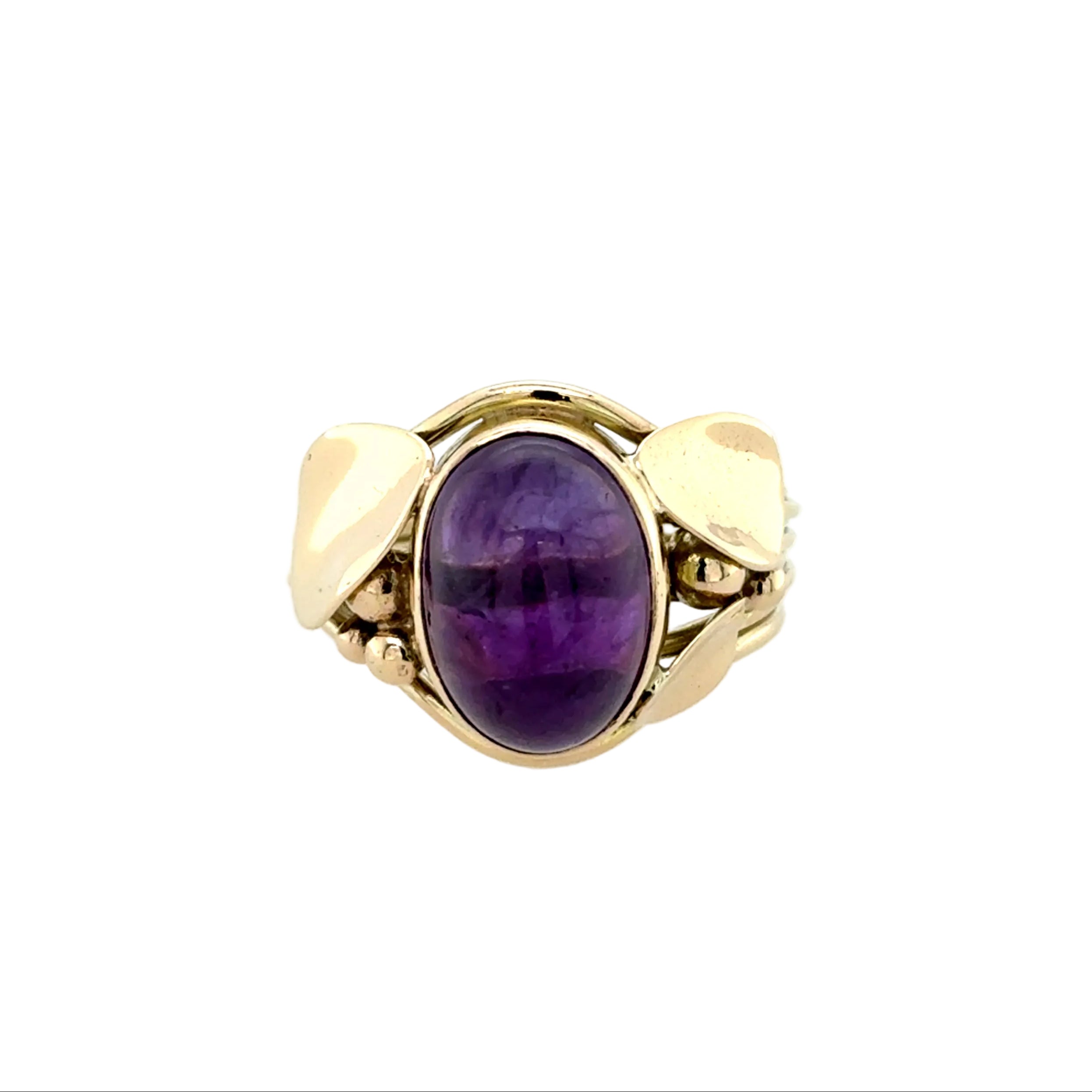 Cabochon Amethyst & 9ct Yellow Gold Unusual Handmade Ring Edinburgh 1992