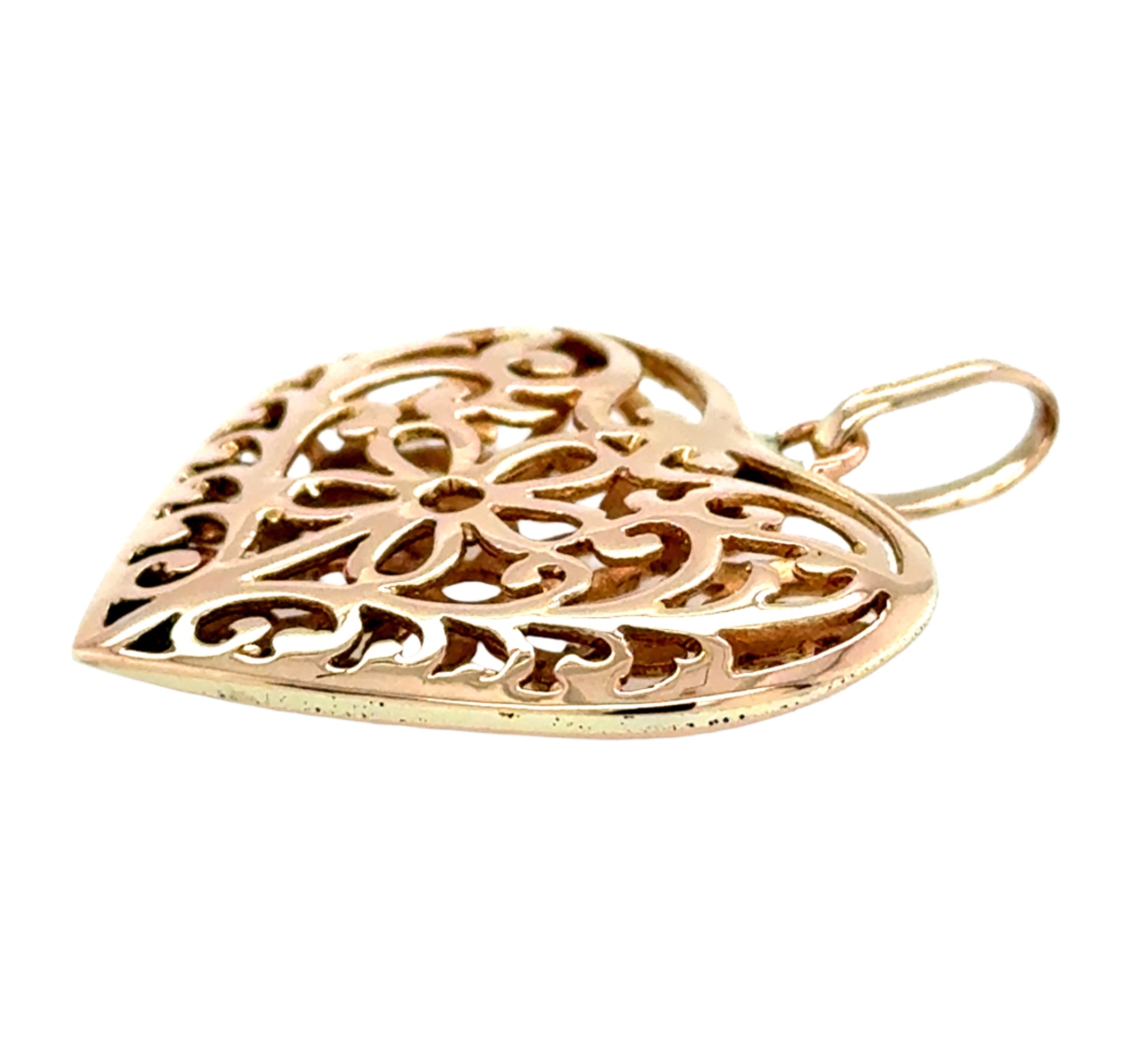 9ct Rose Gold Filigree Cut Out Heart Pendant - 5.14g