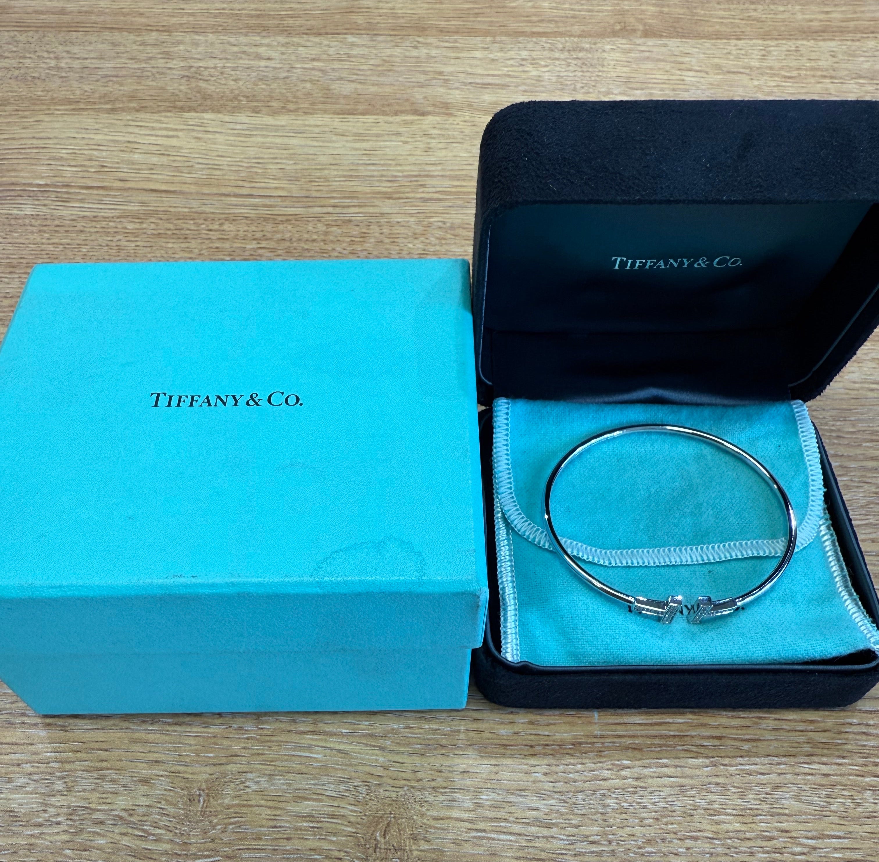 Tiffany & Co. White Gold Tiffany T Diamond Wire Bracelet Size Large 0.24ct 33450788