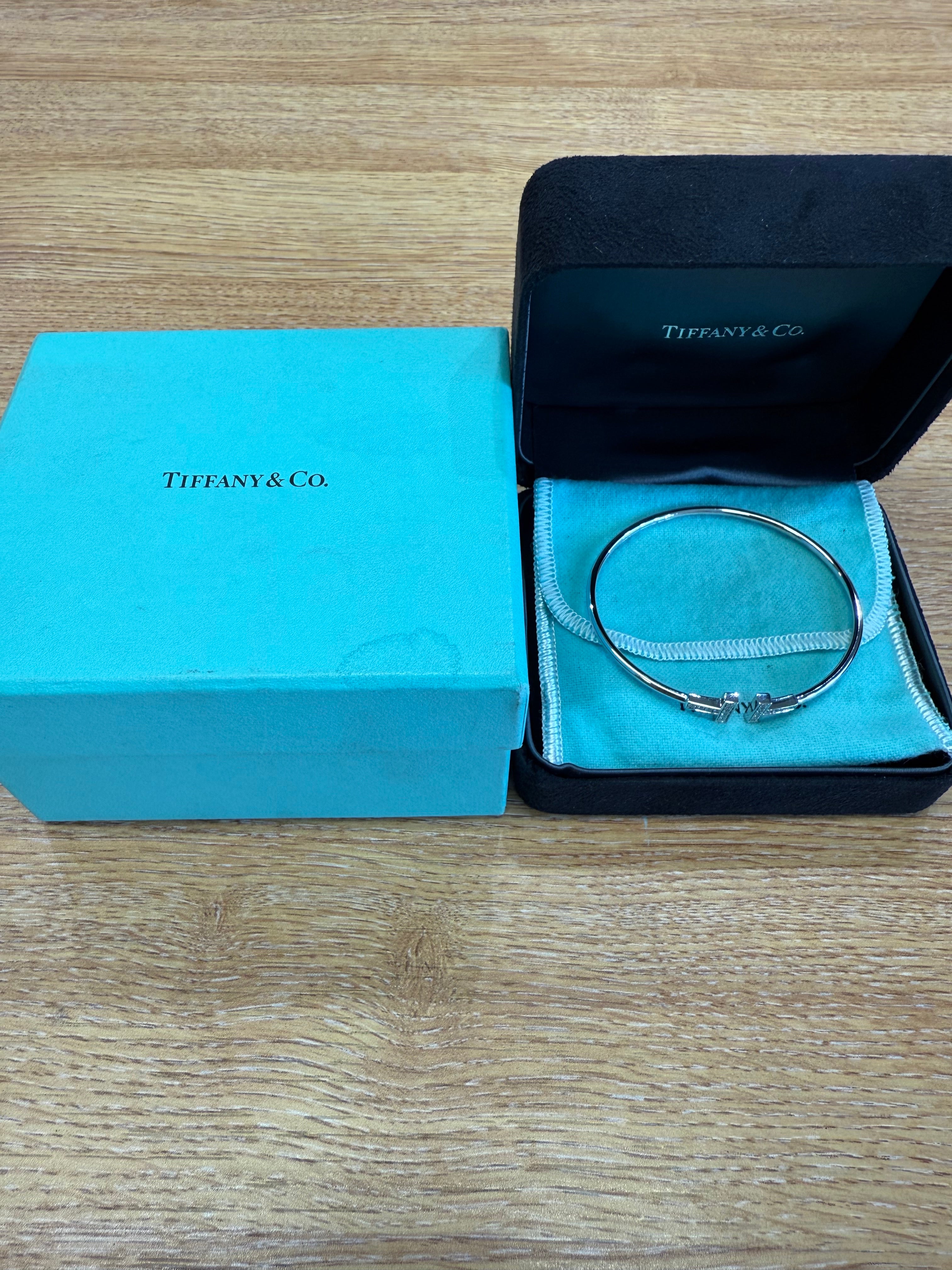 Tiffany & Co. White Gold Tiffany T Diamond Wire Bracelet Size Large 0.24ct 33450788