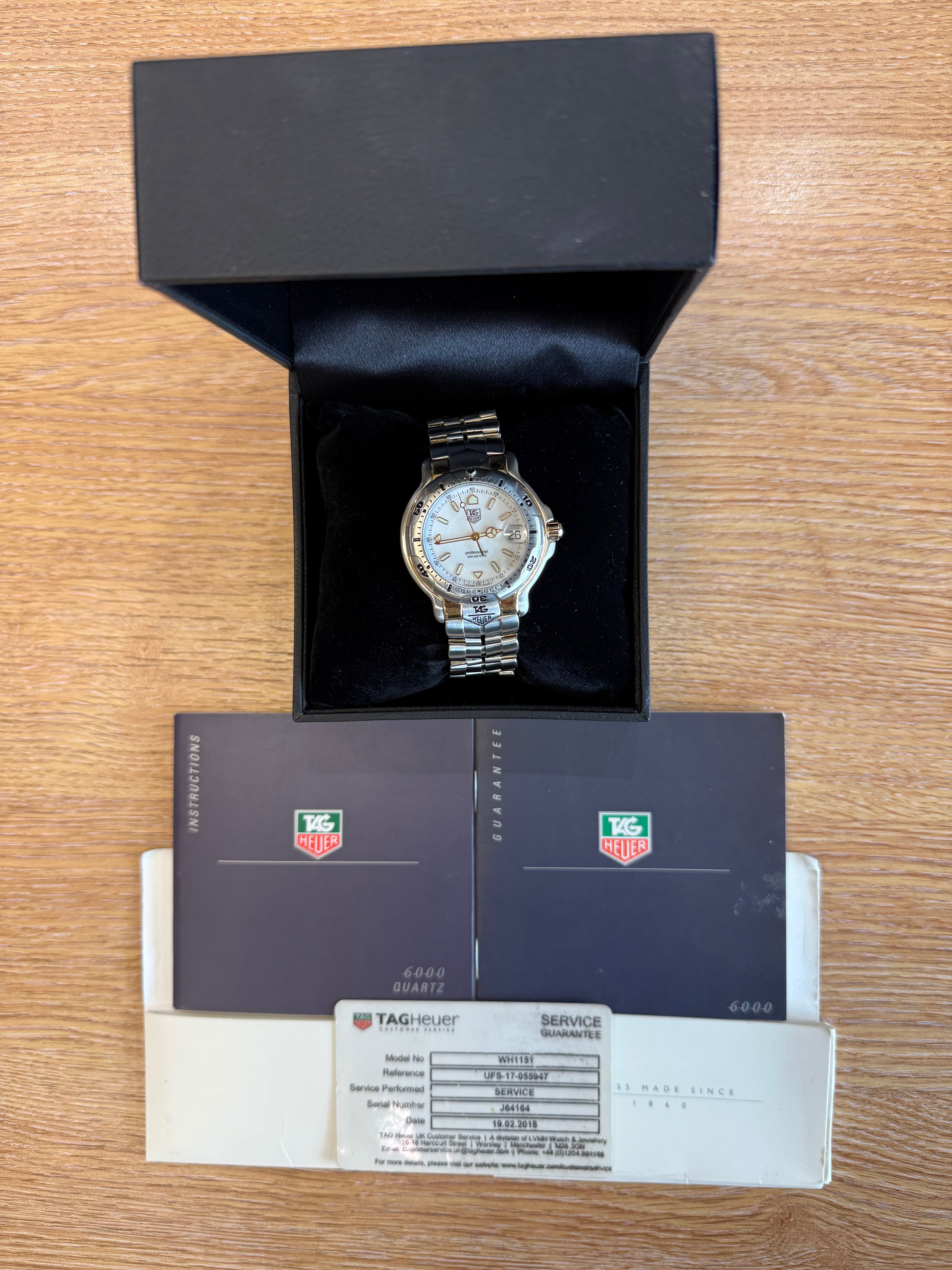 TAG HEUER 6000 Series WH1151-K1 Bi Metal Watch Original Papers & Service Card 1997
