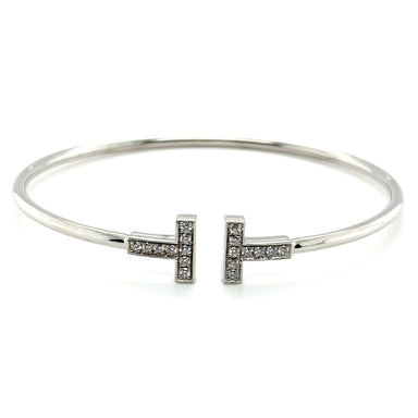 Tiffany & Co. White Gold Tiffany T Diamond Wire Bracelet Size Large 0.24ct 33450788