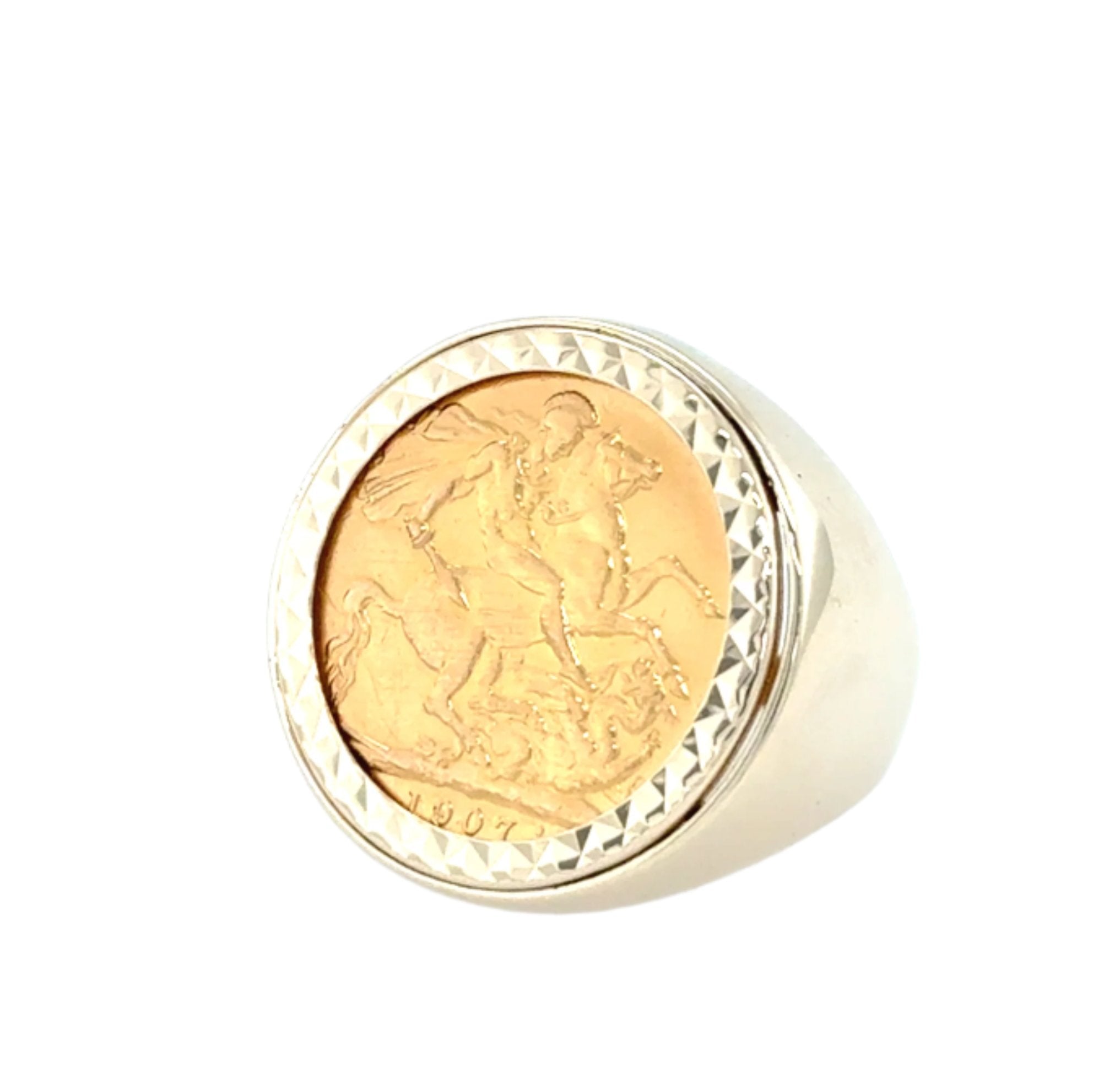 1907 Edward VII Full Sovereign Ring Plain 9ct Gold Mount