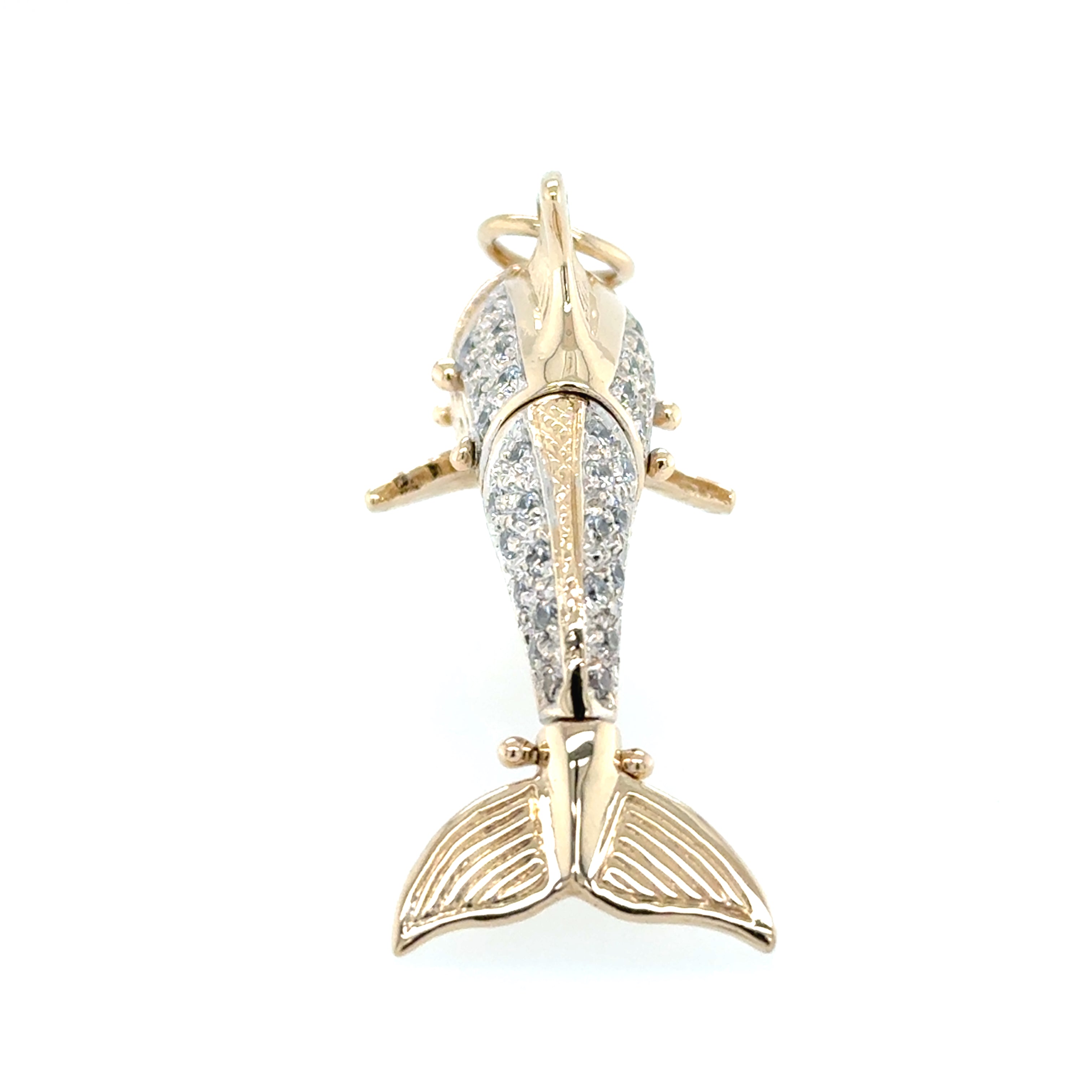 9ct Yellow Gold Cubic Zirconia Set Dolphin Pendant - 15.18g