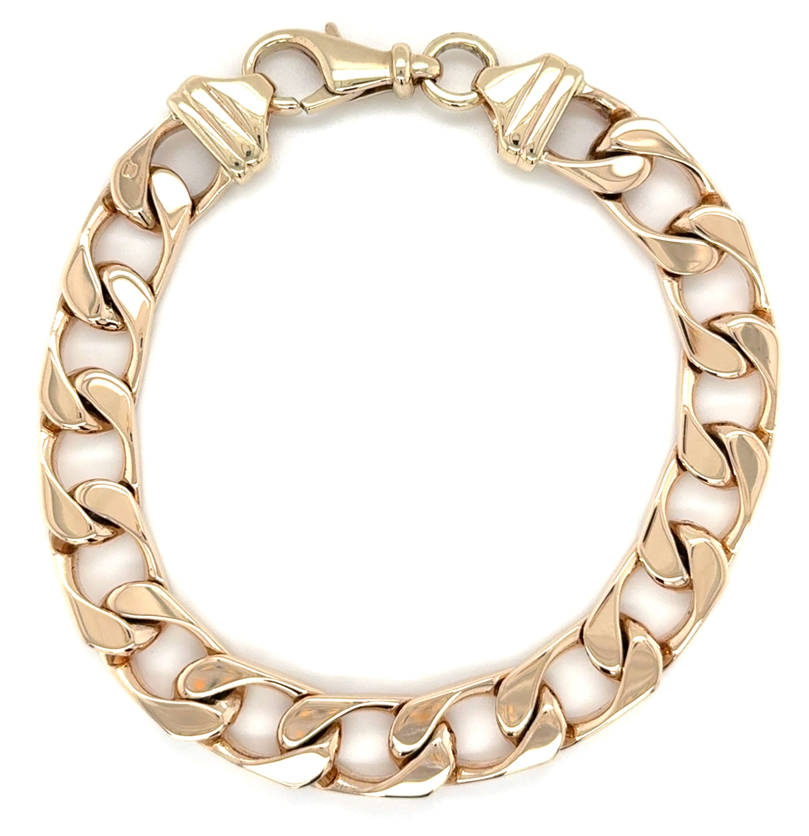 9ct Yellow Gold 9.5 Inch Chunky Flat Edge Curb Link Bracelet - 61.75g