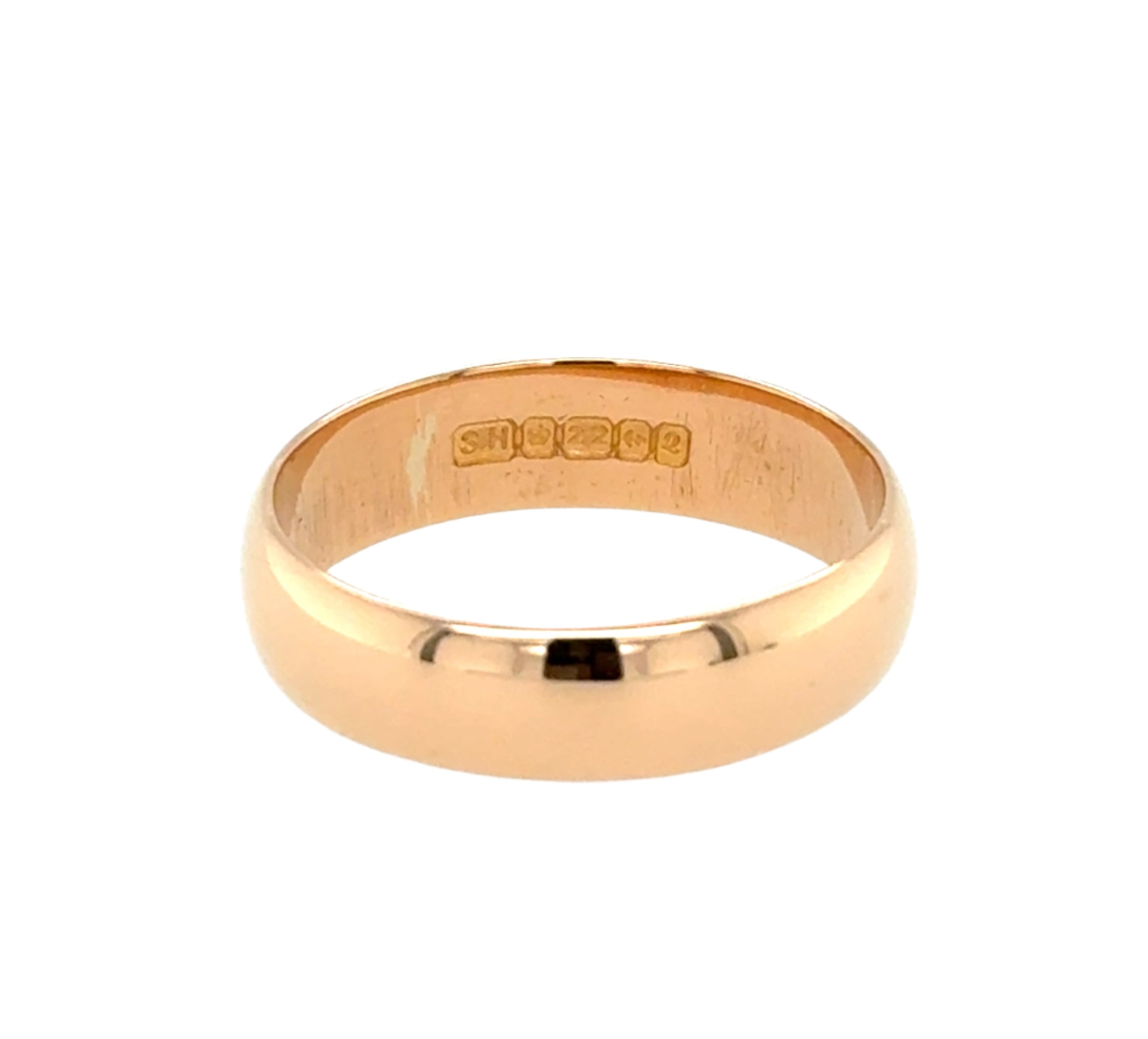Late Victorian 22ct Gold 5mm Antique Wedding Band Size Q 1/2
