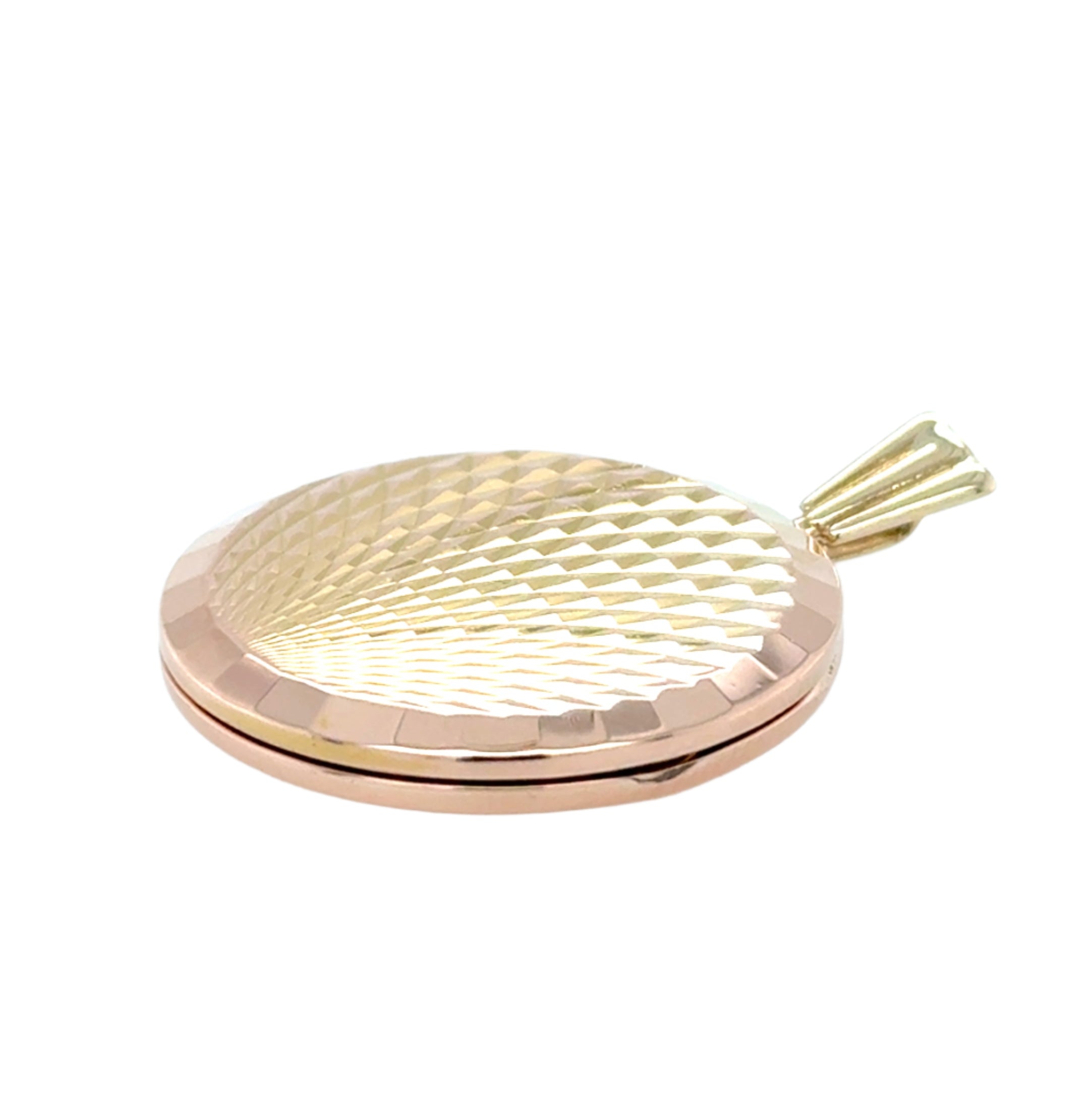 Vintage 9ct Yellow Gold Round Diamond Cut Locket Pendant - 7.05g
