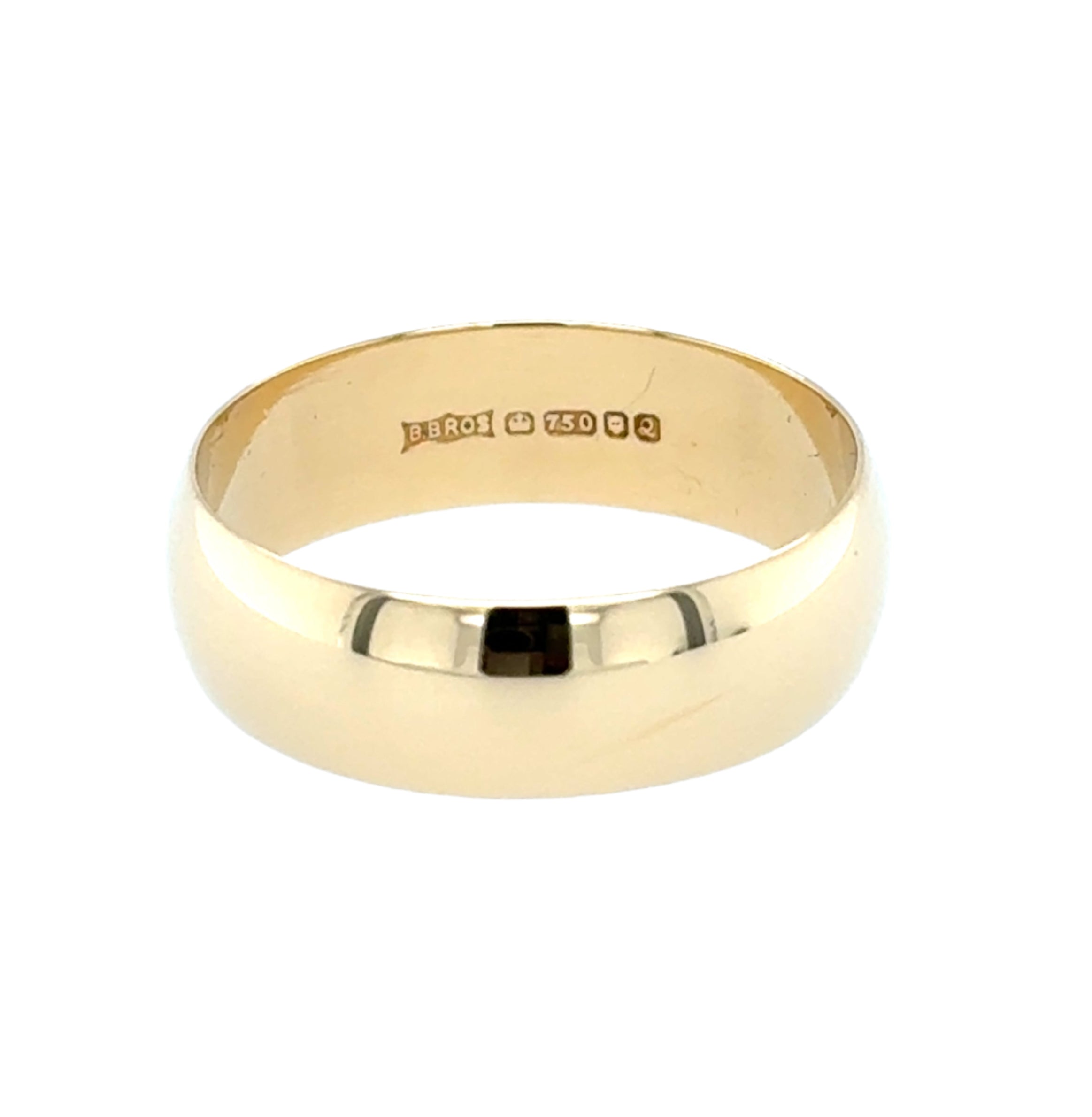 18ct Yellow Gold 6mm Wide Plain Wedding Band Berker Bros Size P 1/2