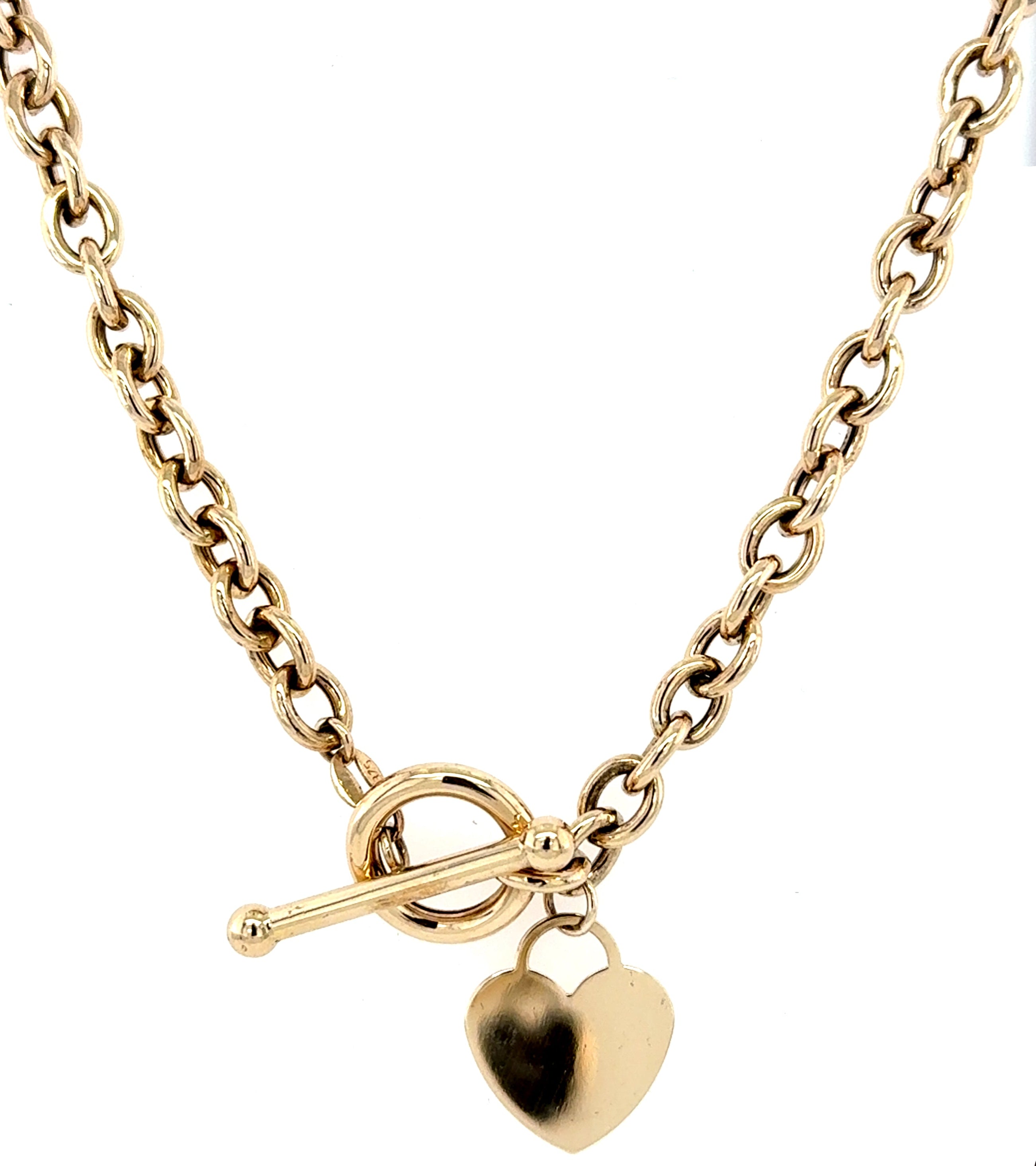 9ct Yellow Gold 16 Inch Heart T Bar Belcher Necklace - 10.63g