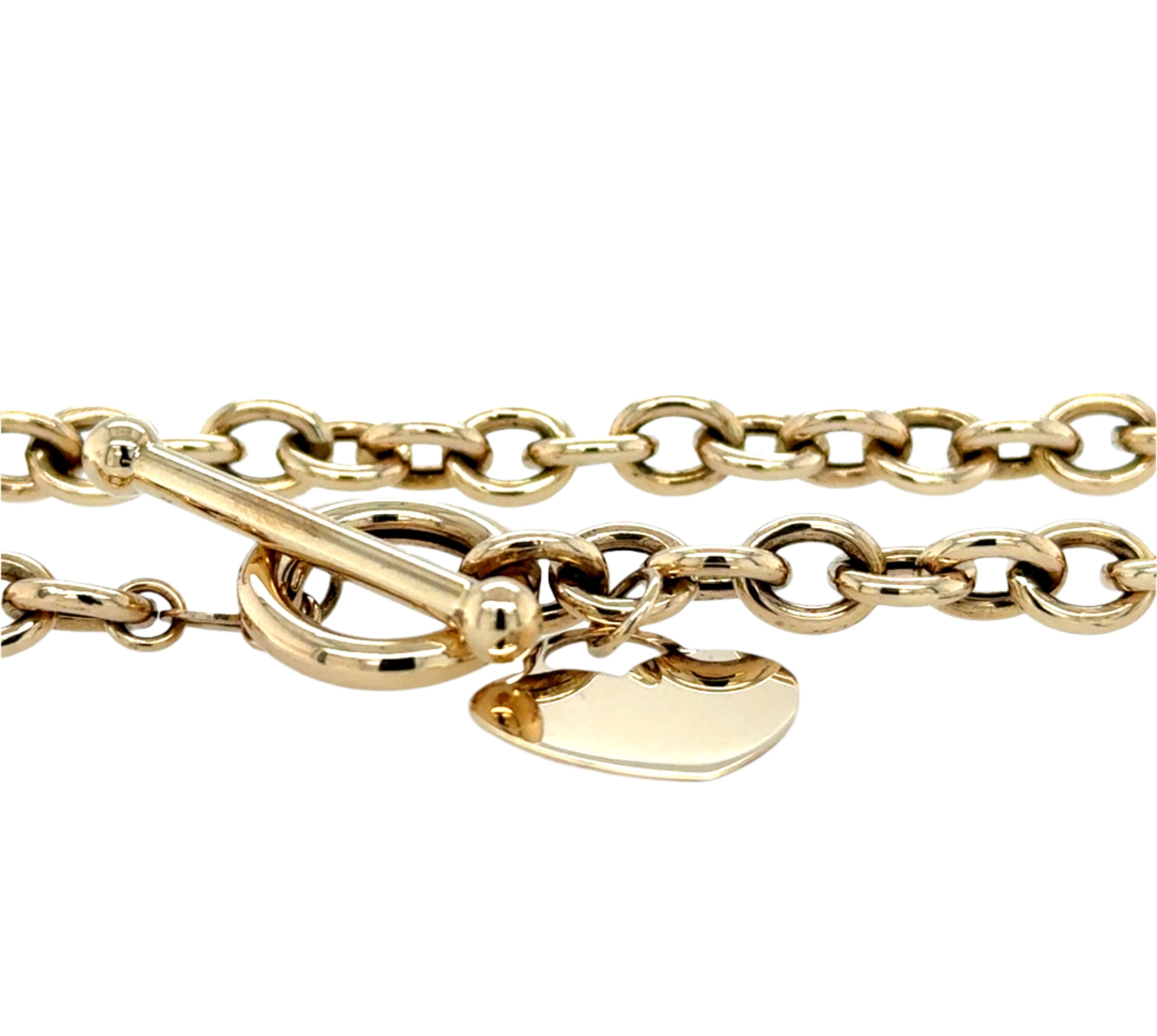 9ct Yellow Gold 16 Inch Heart T Bar Belcher Necklace - 10.63g
