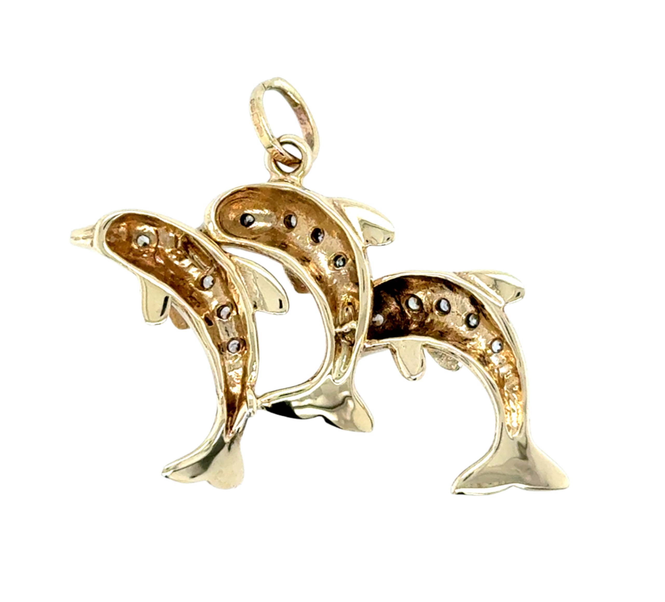 9ct Yellow Gold Cubic Zirconia Dolphin Pendant - 6.30g