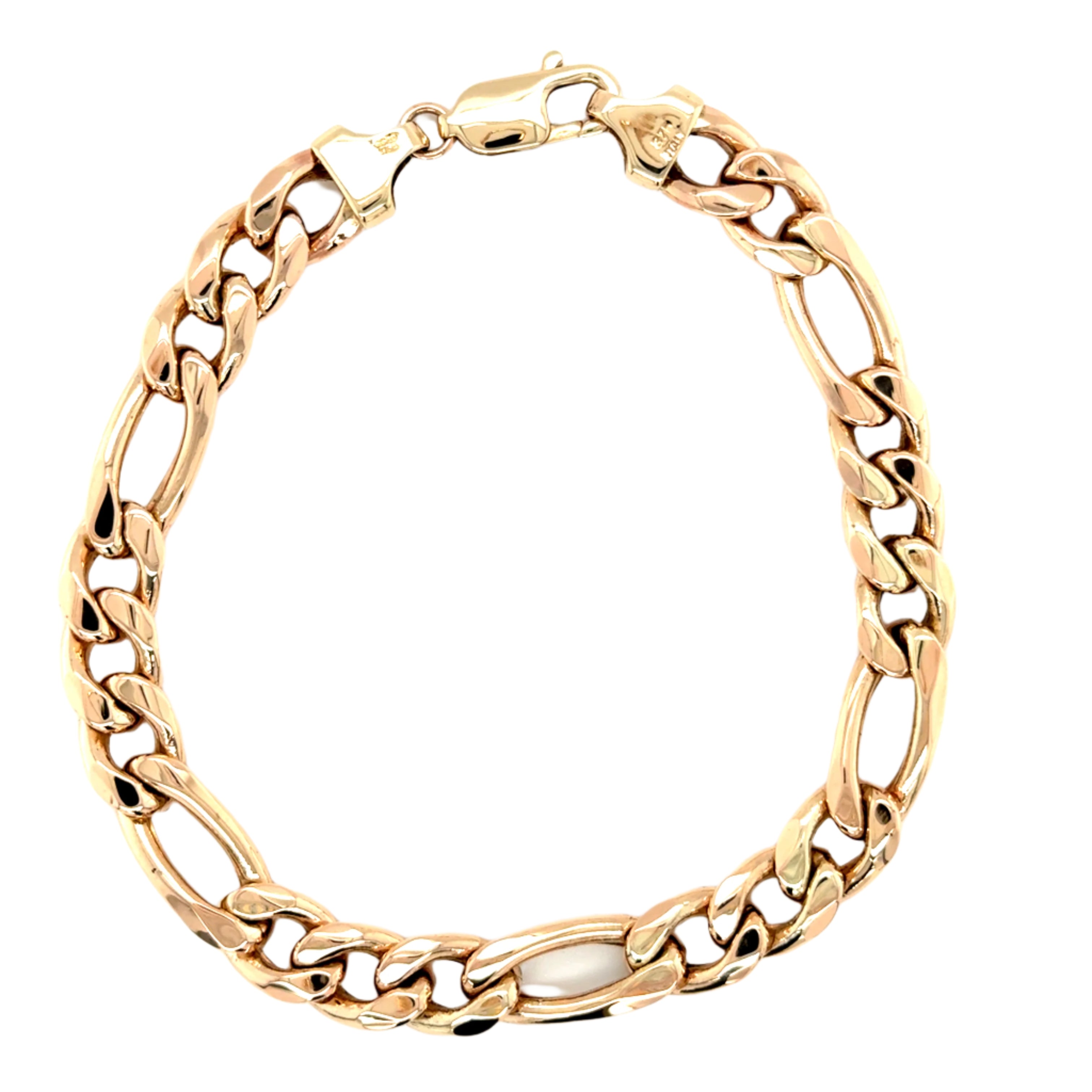9ct Yellow Gold Hollow 8 Inch Figaro Bracelet - 17.67g