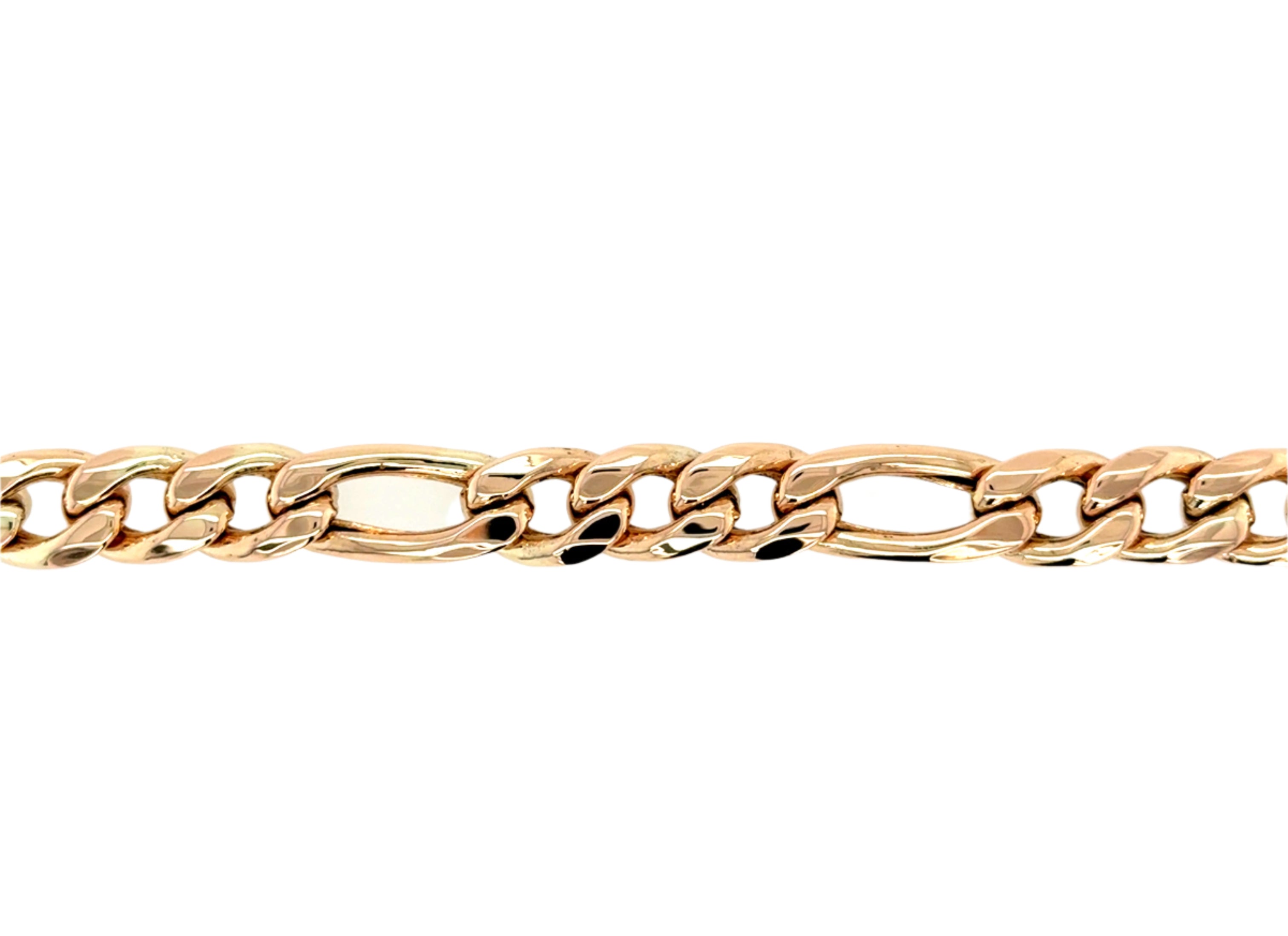 9ct Yellow Gold Hollow 8 Inch Figaro Bracelet - 17.67g