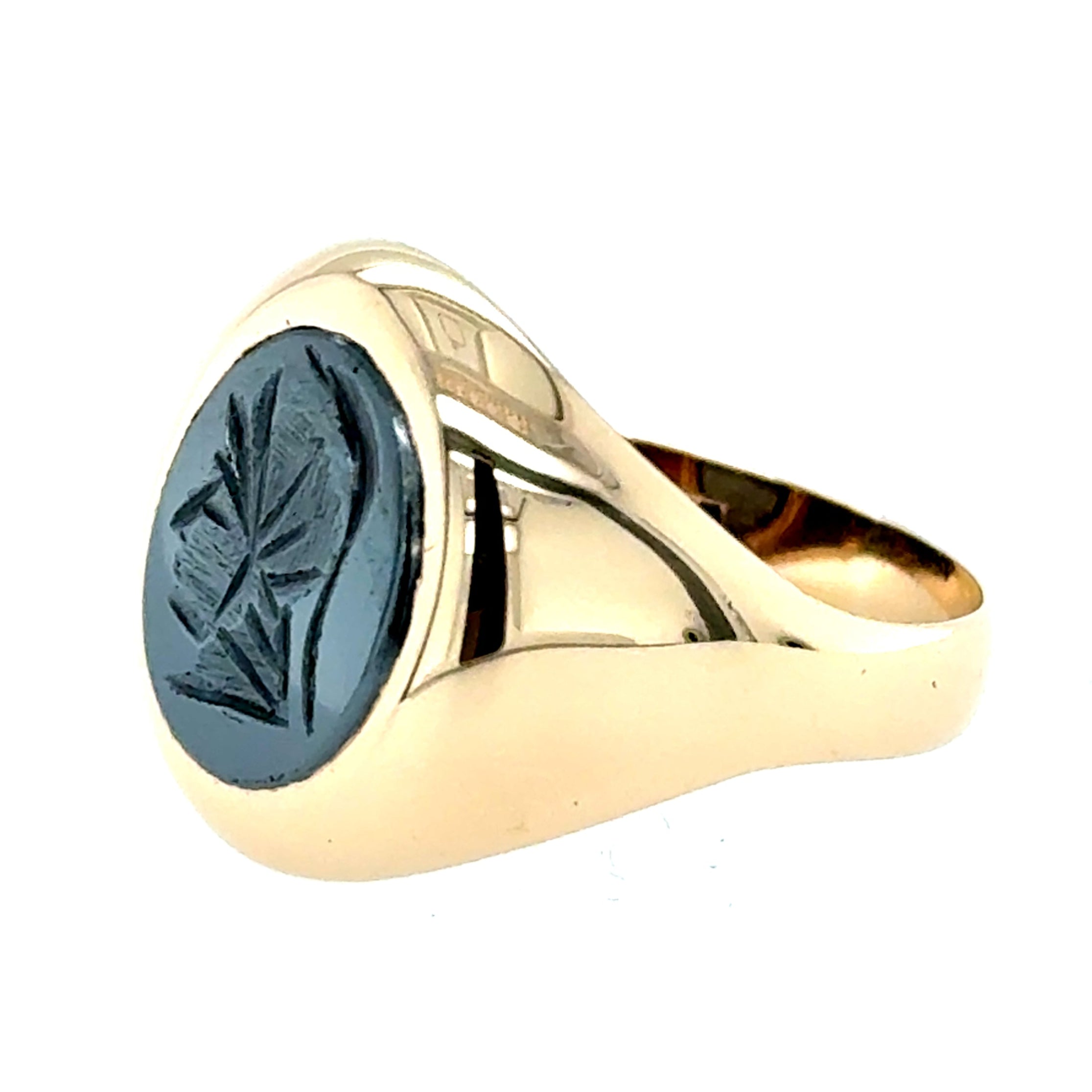 9ct Yellow Gold Hematite Centurian Head Signet Ring Size R