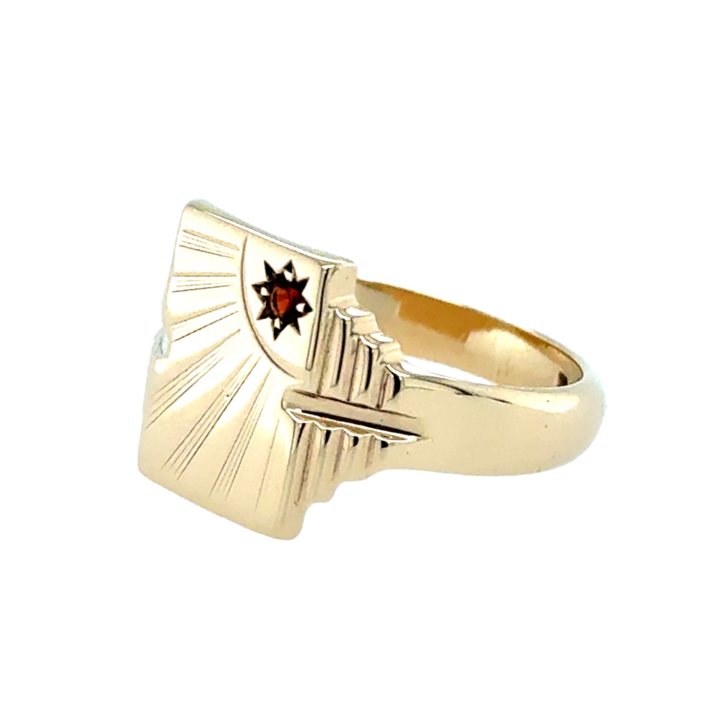 9ct Yellow Gold Rectangular Garnet Signet Ring Size O 1/2