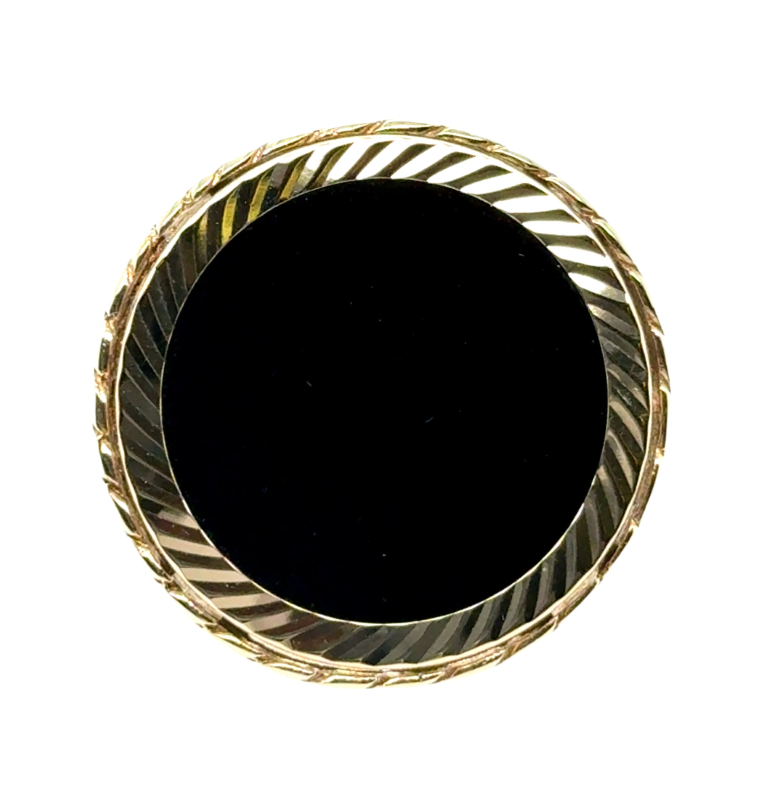 9ct Yellow Gold Black Onyx Disc Ring Size V