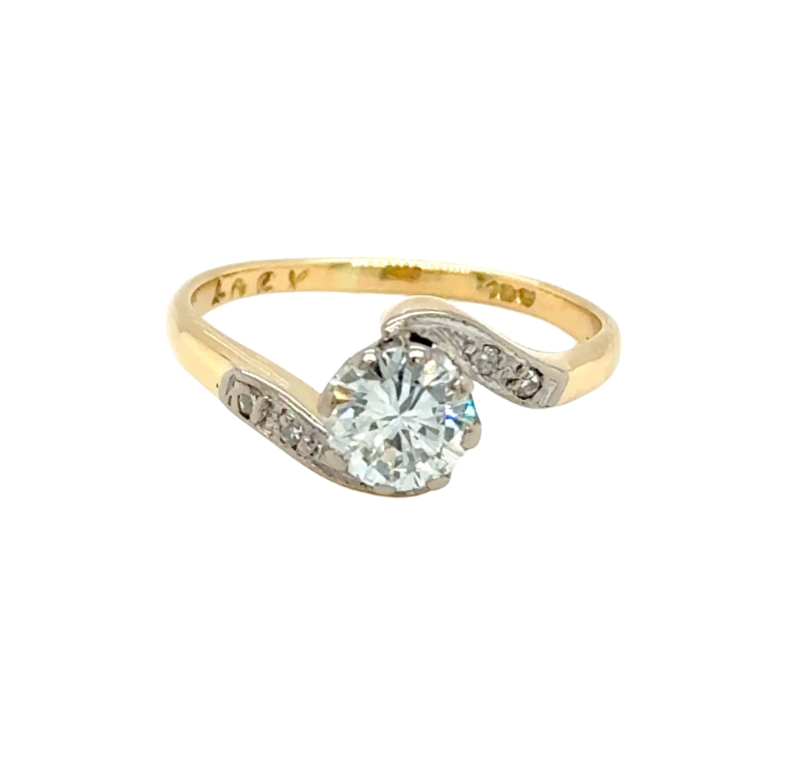 18ct Yellow Gold Vintage 0.75ct Round Brilliant Cut Diamond Twist Solitaire Ring