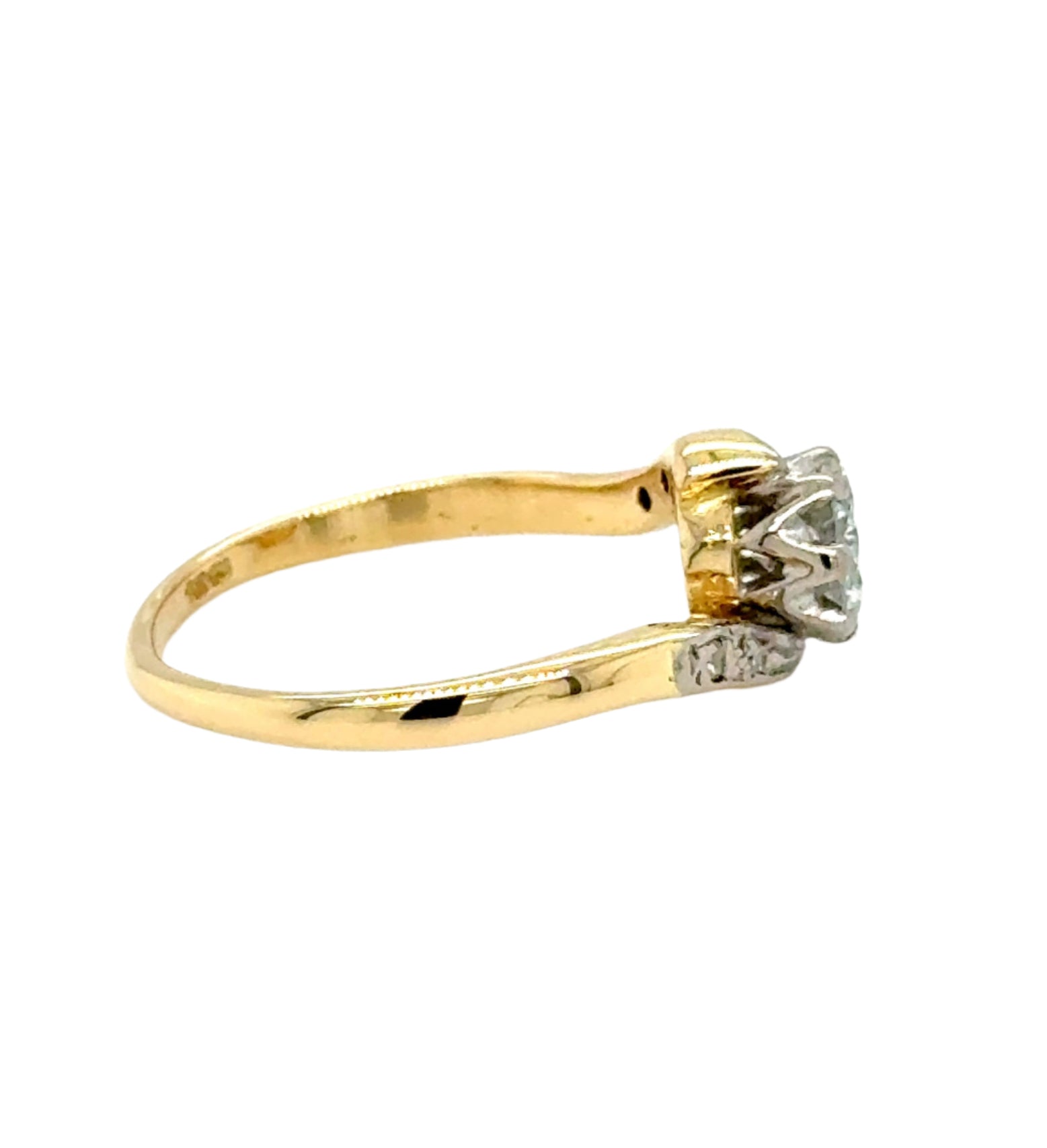 18ct Yellow Gold Vintage 0.75ct Round Brilliant Cut Diamond Twist Solitaire Ring