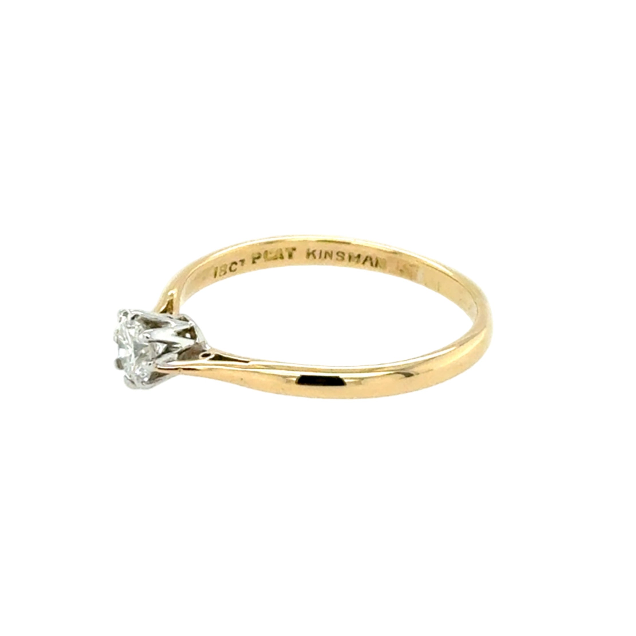 Vintage 0.33ct Round Brilliant Cut Diamond Solitaire Ring 18ct Yellow Gold & Platinum
