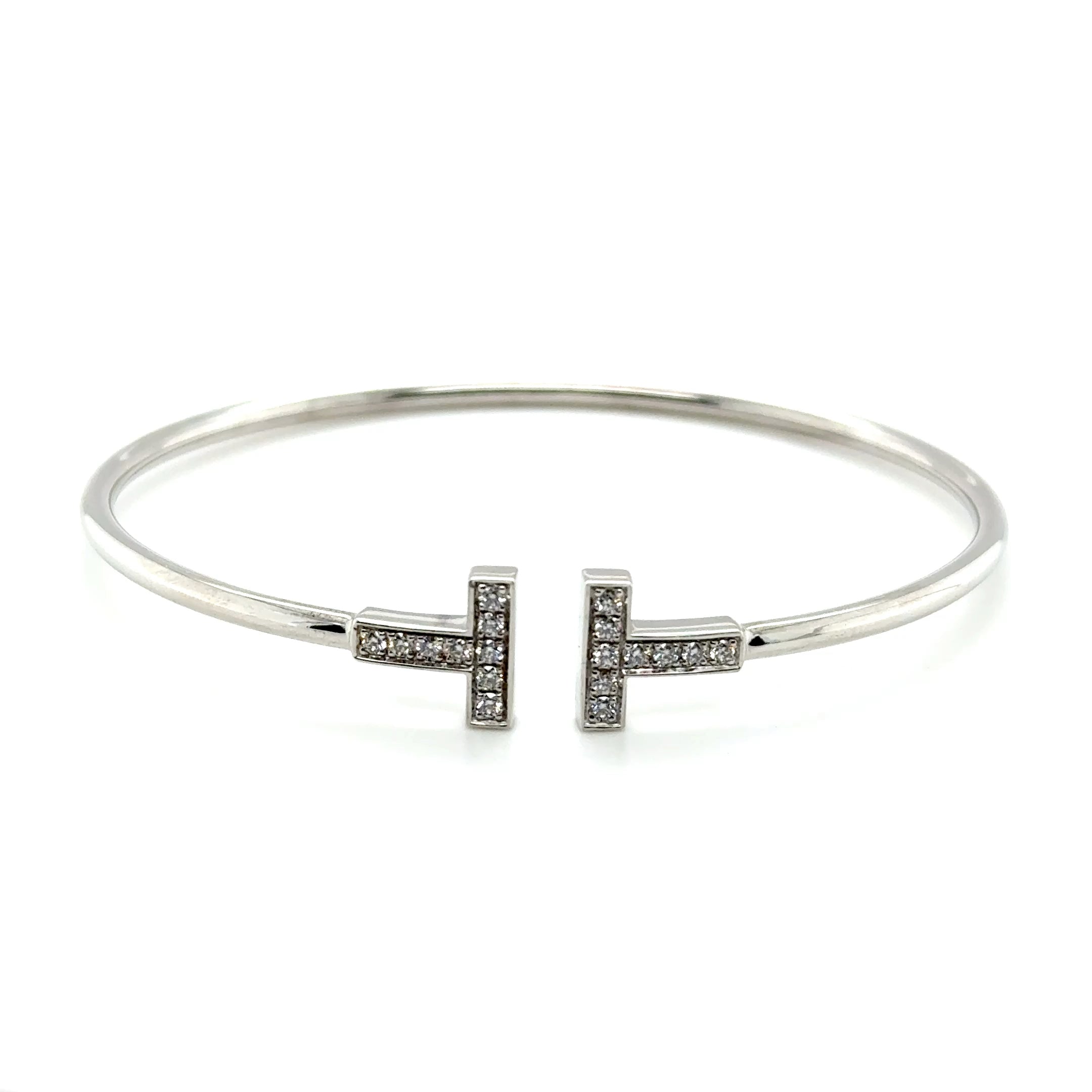 Tiffany & Co. White Gold Tiffany T Diamond Wire Bracelet Size Large 0.24ct 33450788