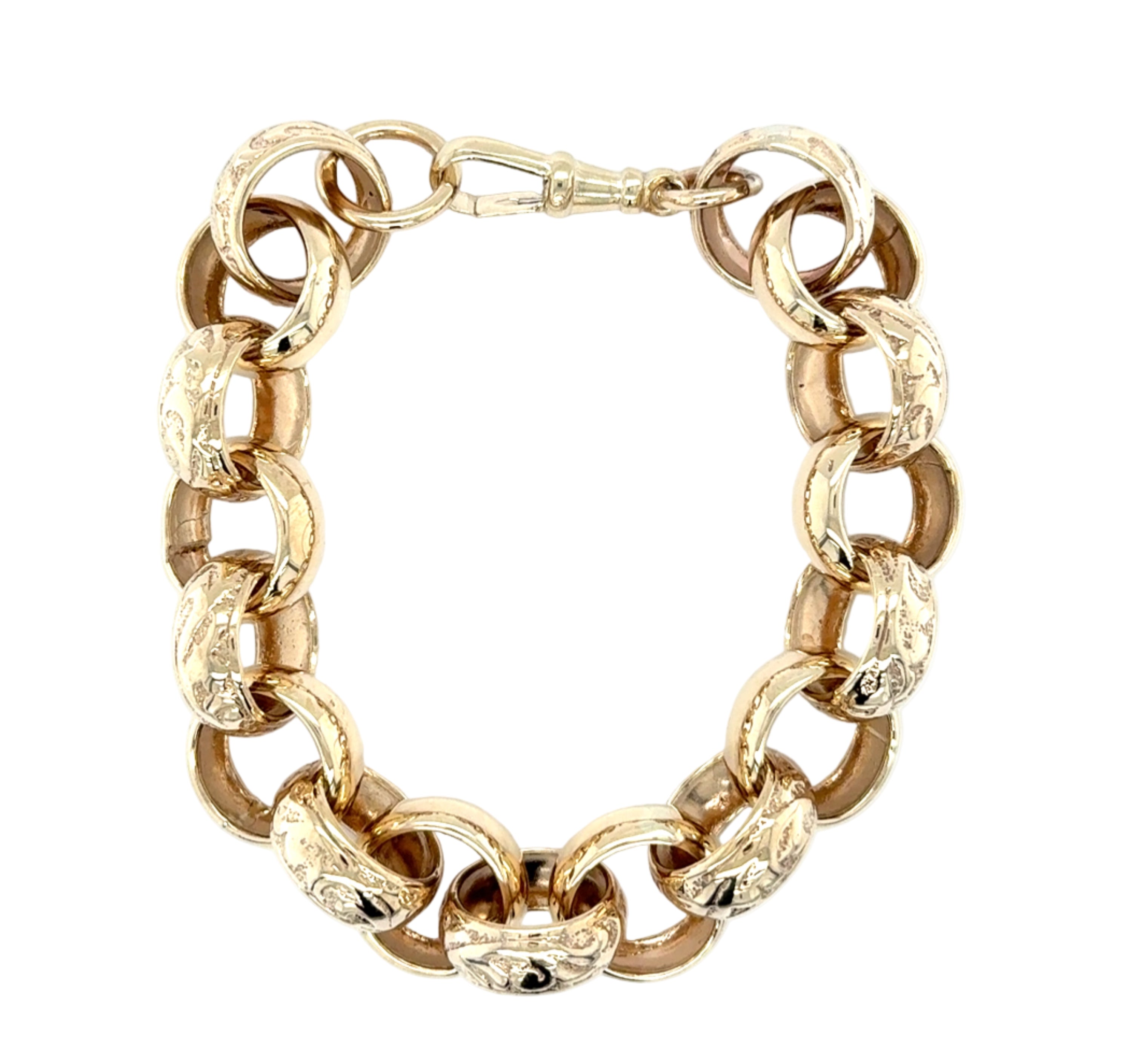 9ct Yellow Gold 9 Inch Pattern & Polish Round Link Belcher Bracelet - 55.10g