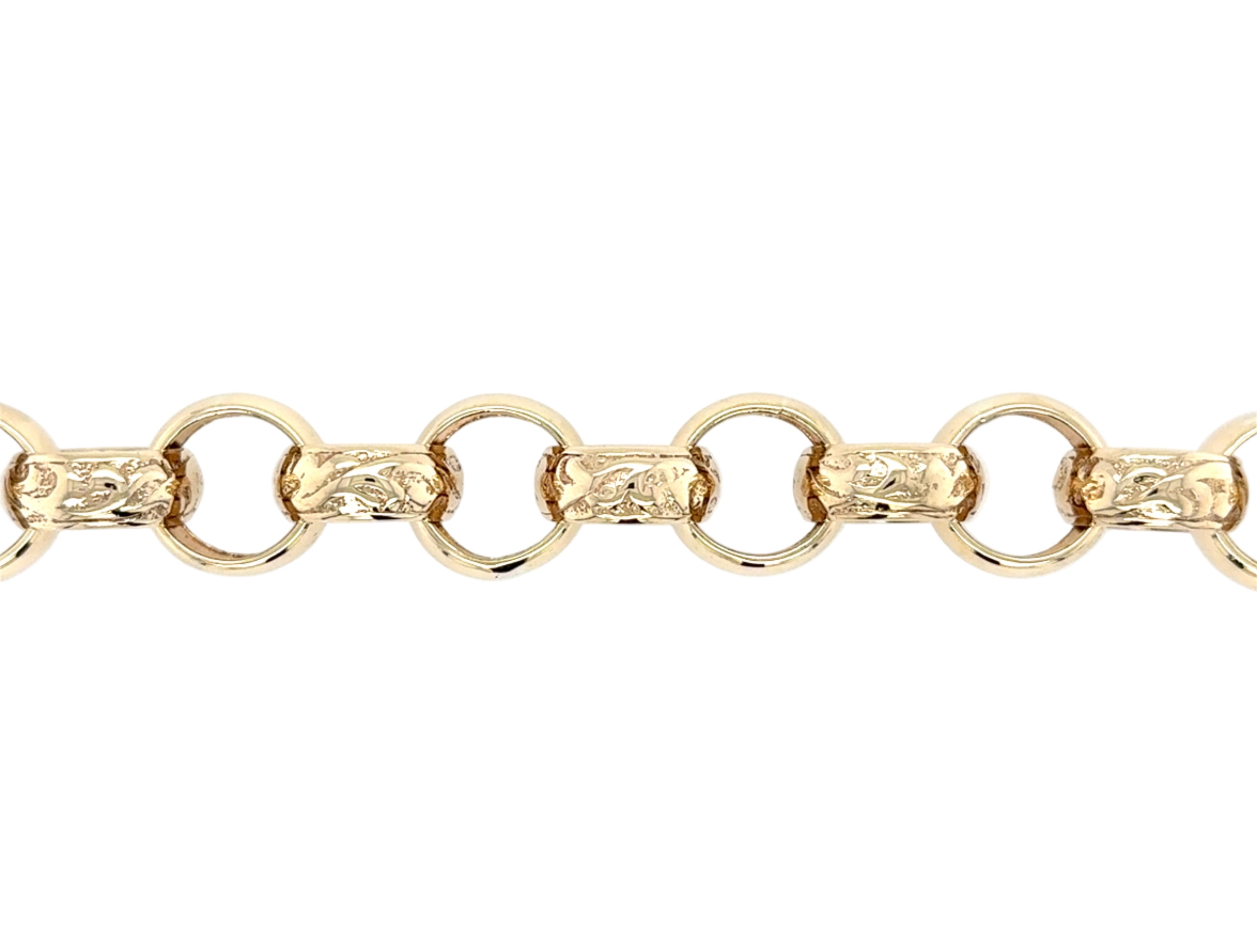 9ct Yellow Gold 9 Inch Pattern & Polish Round Link Belcher Bracelet - 55.10g