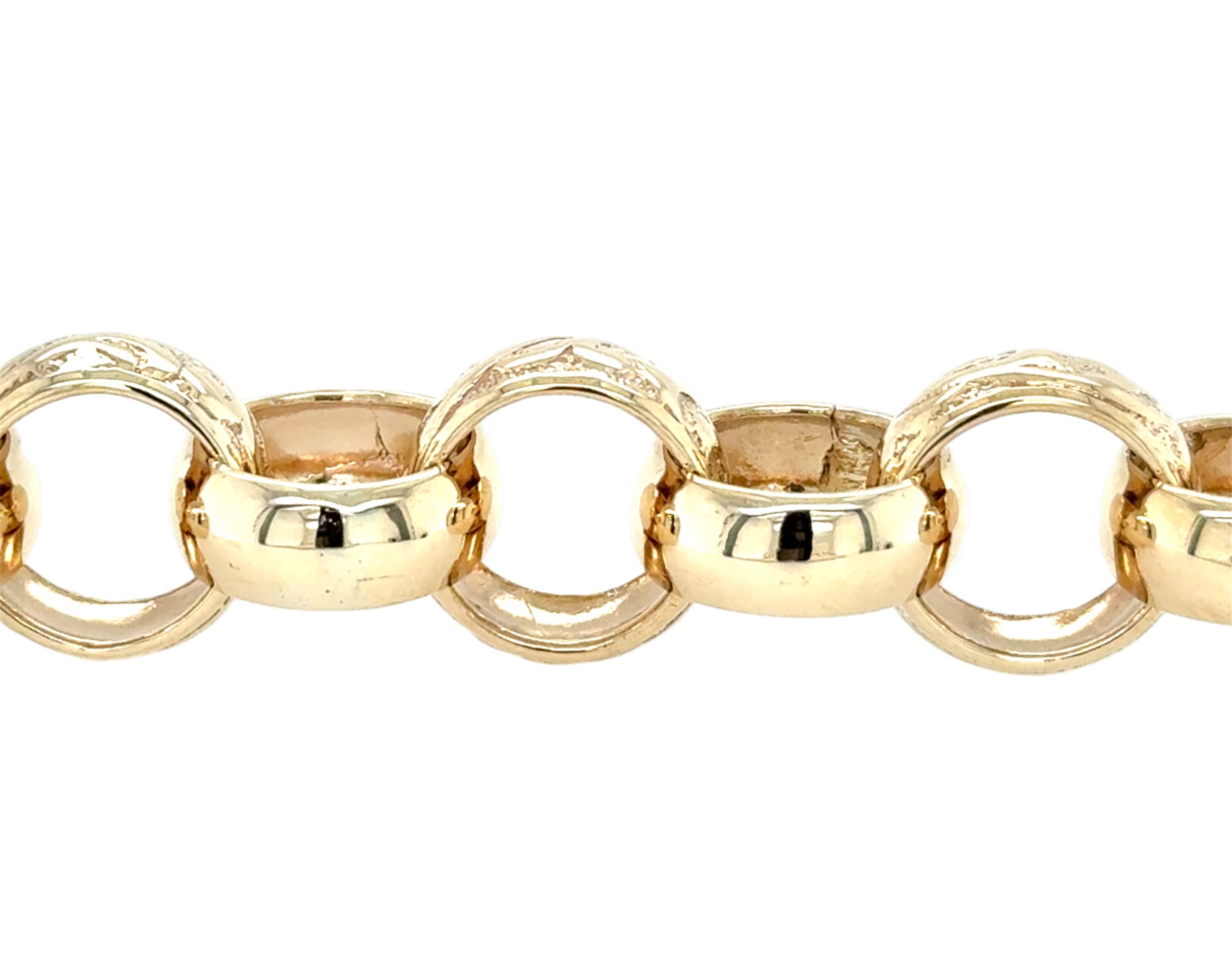 9ct Yellow Gold 9 Inch Pattern & Polish Round Link Belcher Bracelet - 55.10g