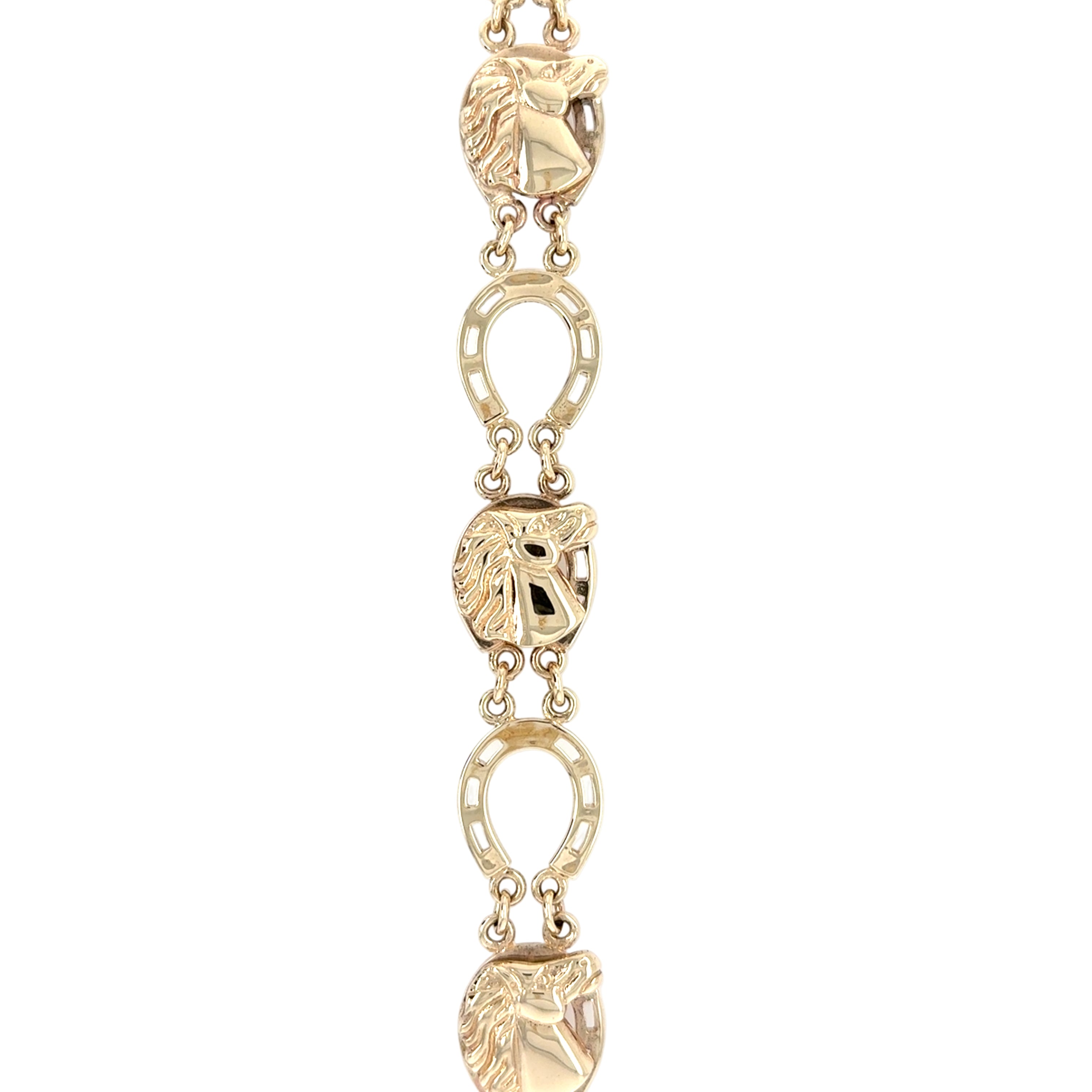 9ct Yellow Gold 8.5 Inch Horseshoe Horse's Head Bracelet - 34.92g