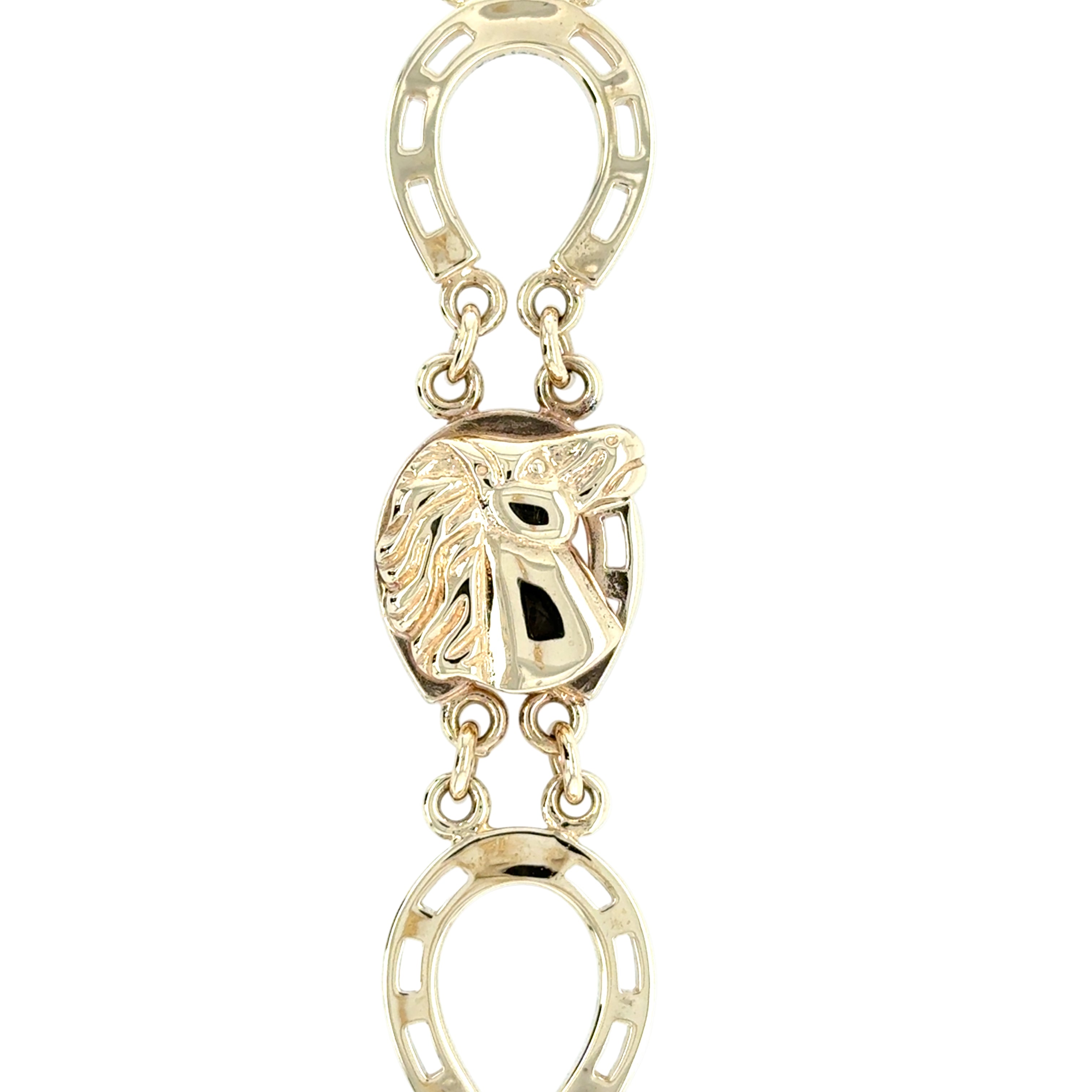 9ct Yellow Gold 8.5 Inch Horseshoe Horse's Head Bracelet - 34.92g