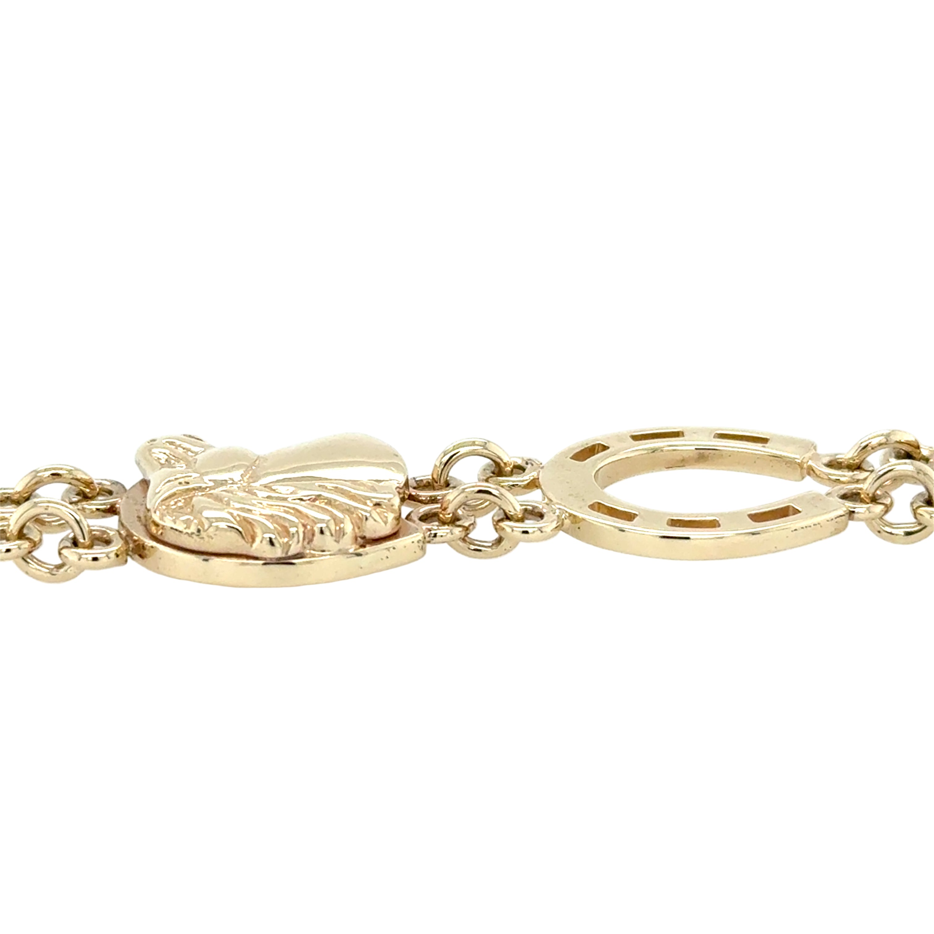 9ct Yellow Gold 8.5 Inch Horseshoe Horse's Head Bracelet - 34.92g