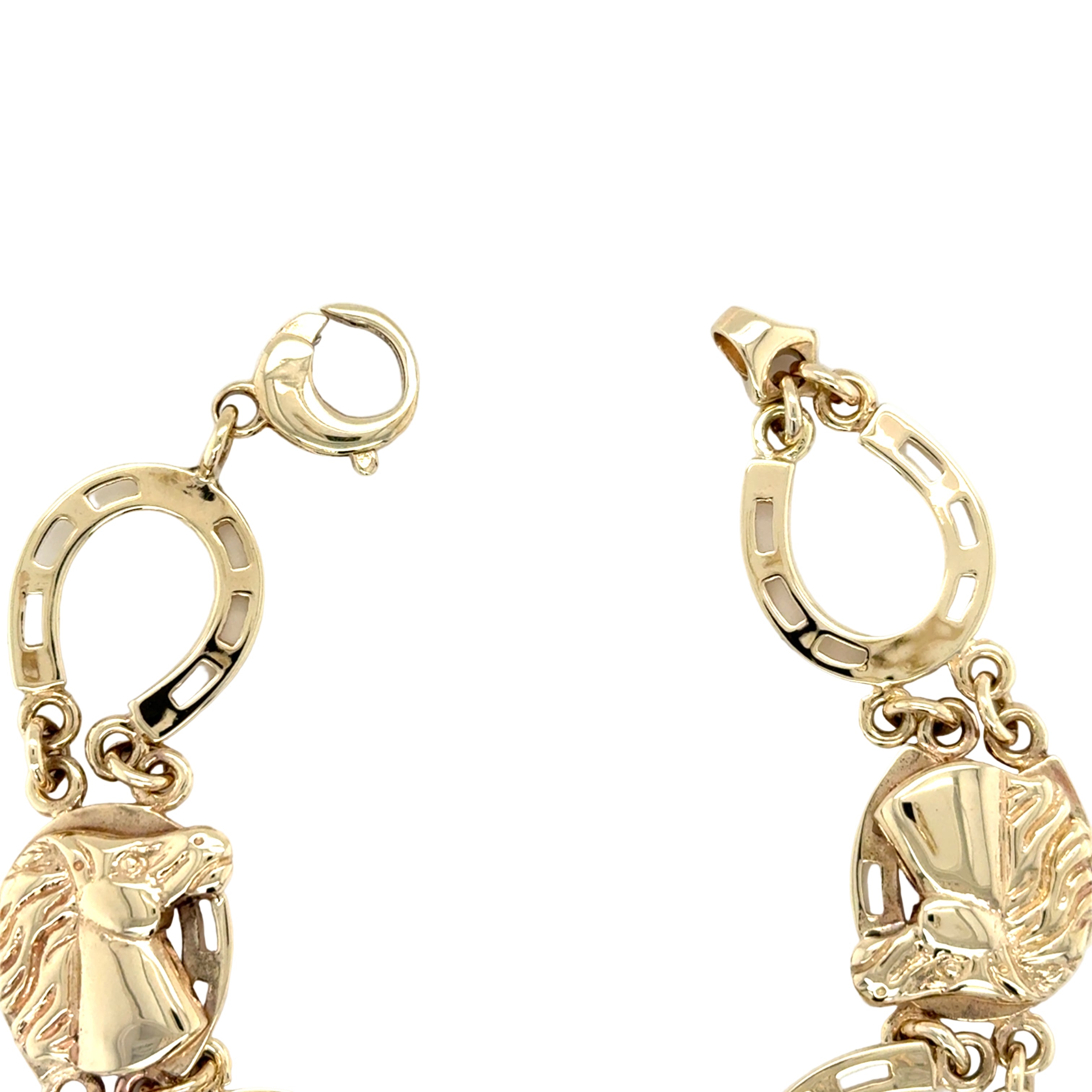 9ct Yellow Gold 8.5 Inch Horseshoe Horse's Head Bracelet - 34.92g