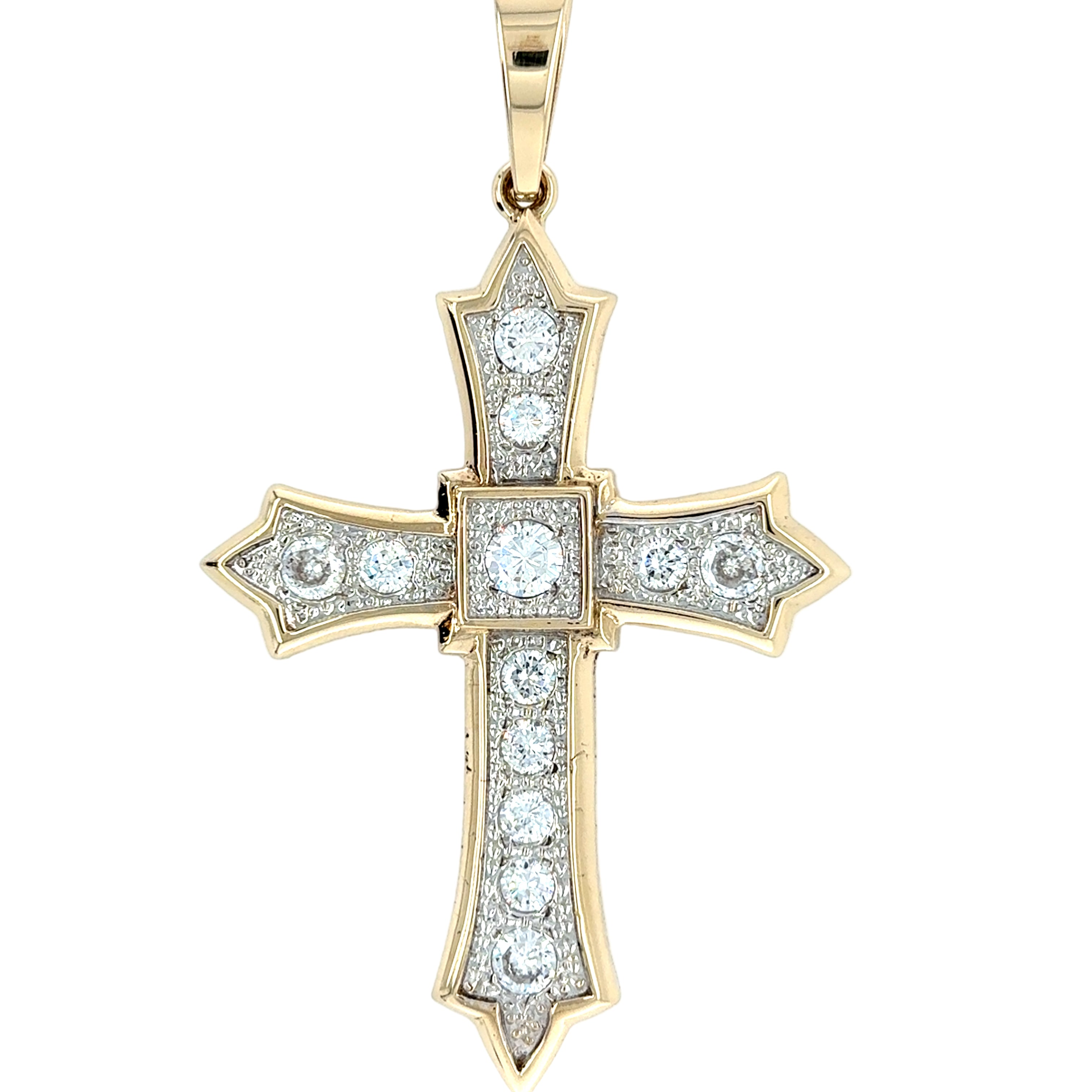 9ct Yellow Gold Stone Set CZ Gothic Style Large Cross Pendant - 42.85g