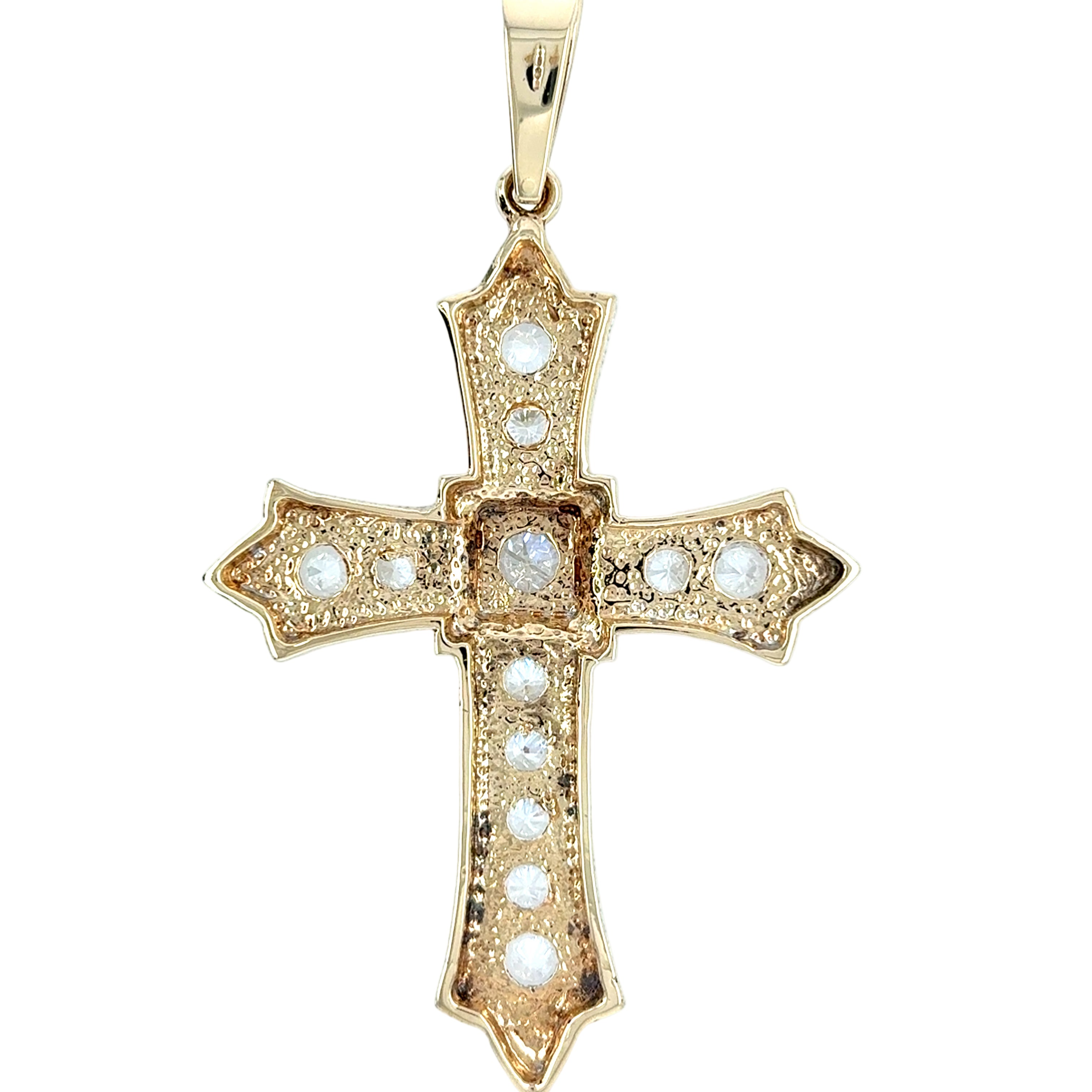 9ct Yellow Gold Stone Set CZ Gothic Style Large Cross Pendant - 42.85g