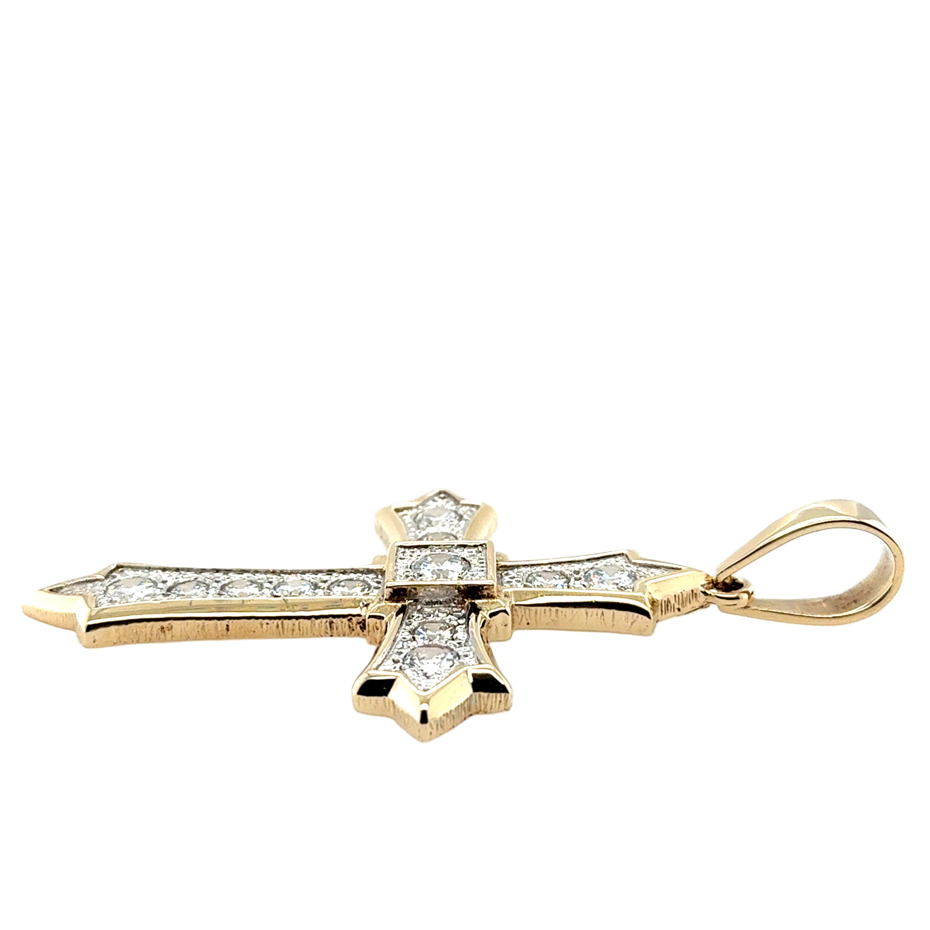 9ct Yellow Gold Stone Set CZ Gothic Style Large Cross Pendant - 42.85g