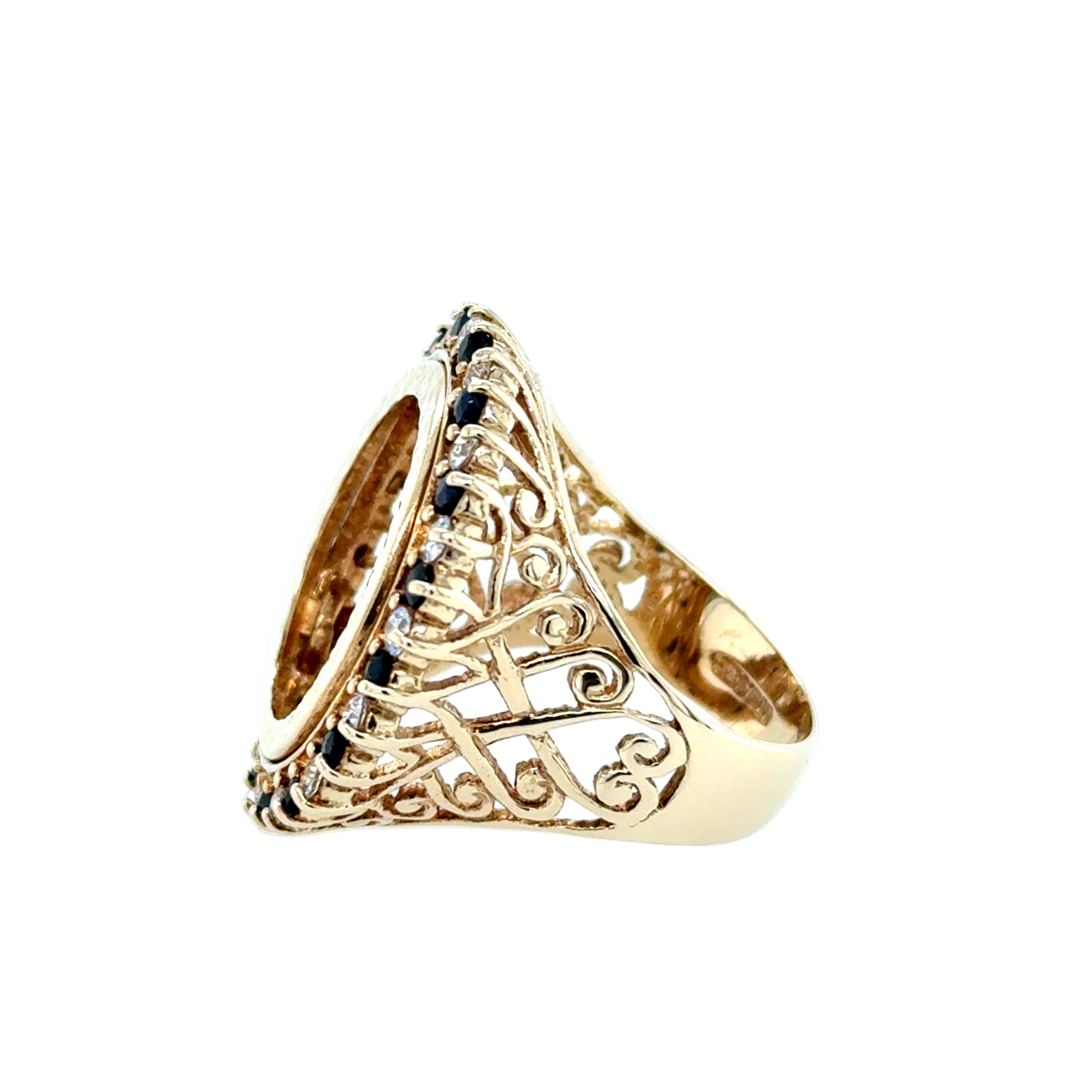 9ct Yellow Gold Sapphire & CZ Half Sovereign Ring Mount Size R