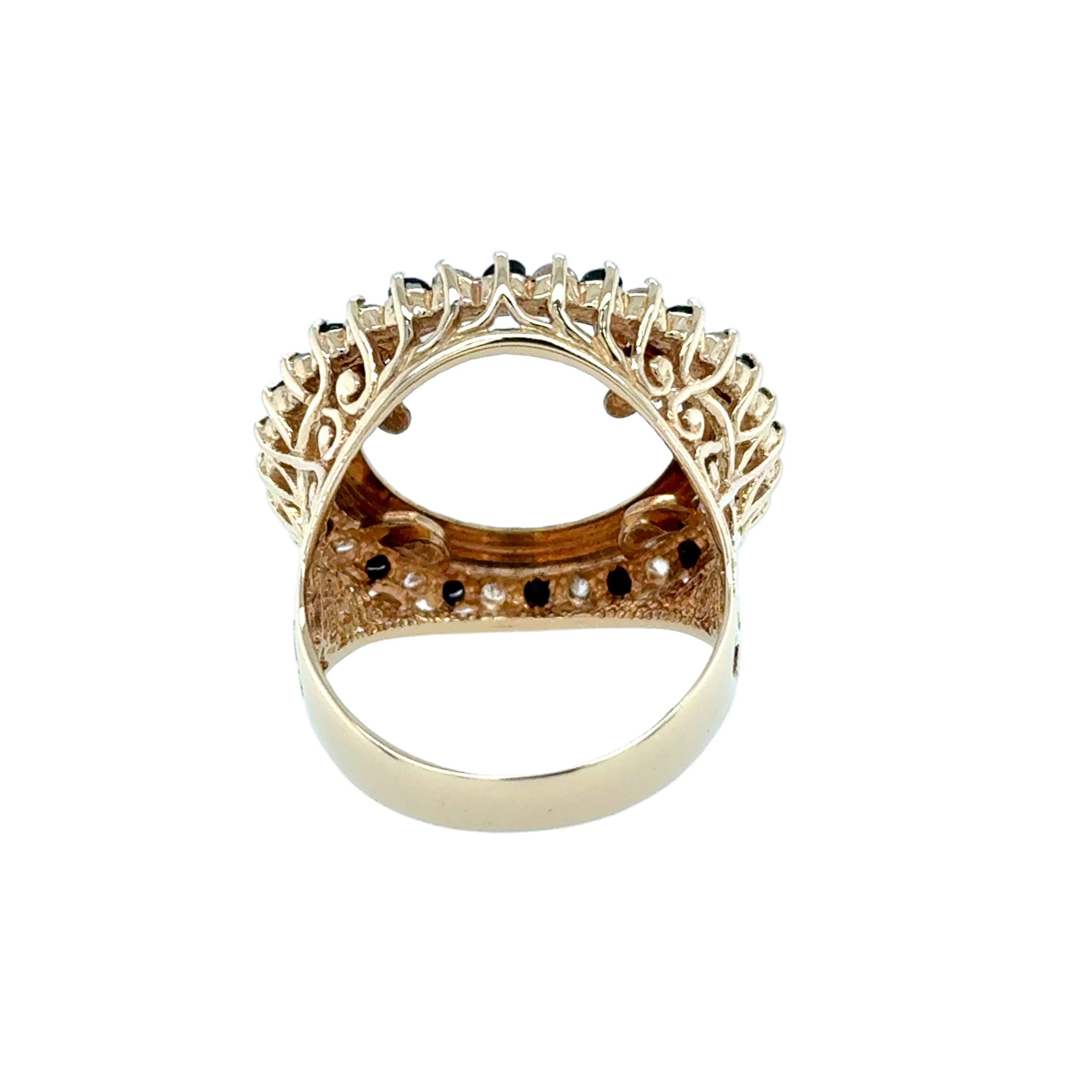 9ct Yellow Gold Sapphire & CZ Half Sovereign Ring Mount Size R