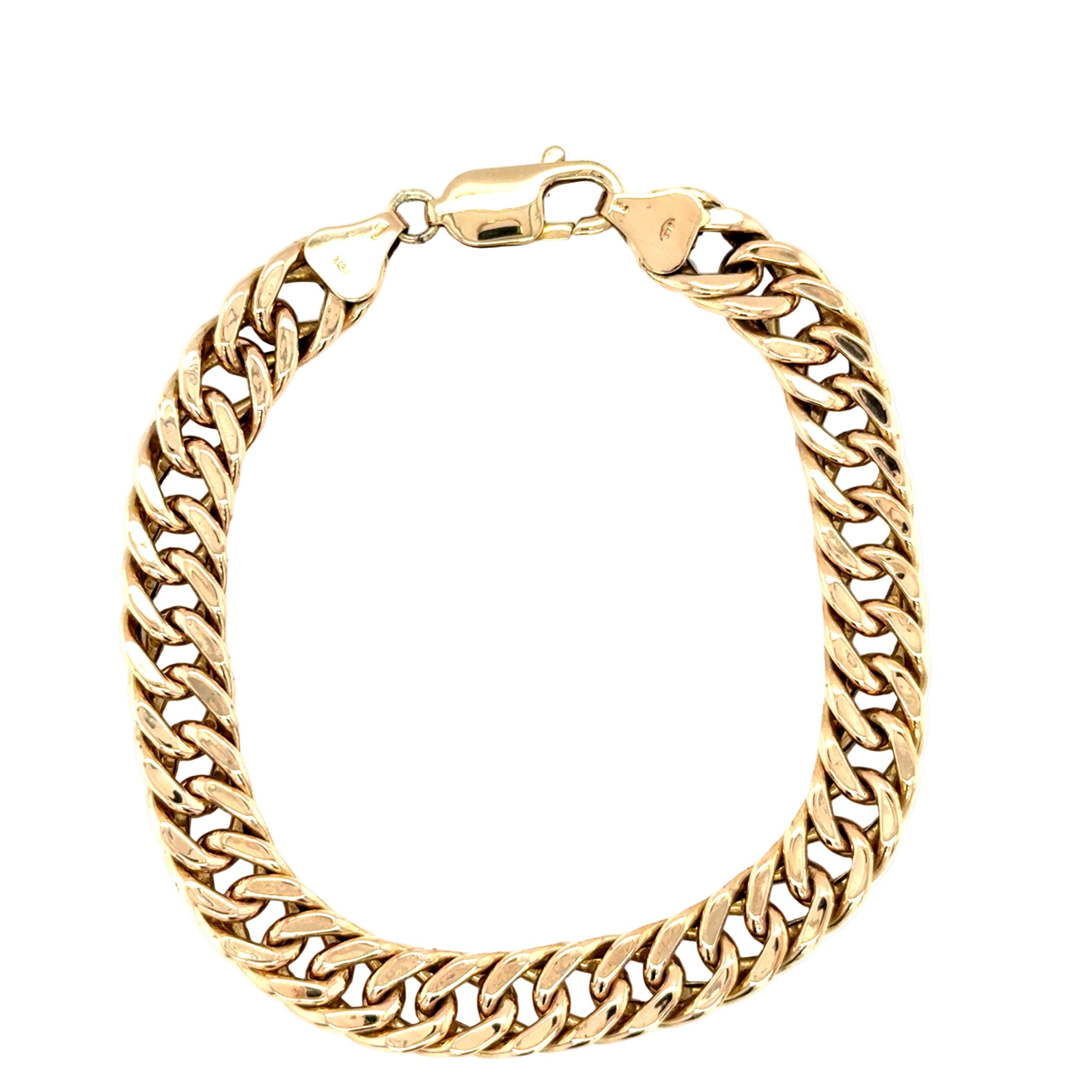 9ct Yellow Gold 8 Inch Hollow Double Curb Link Bracelet - 10.80g