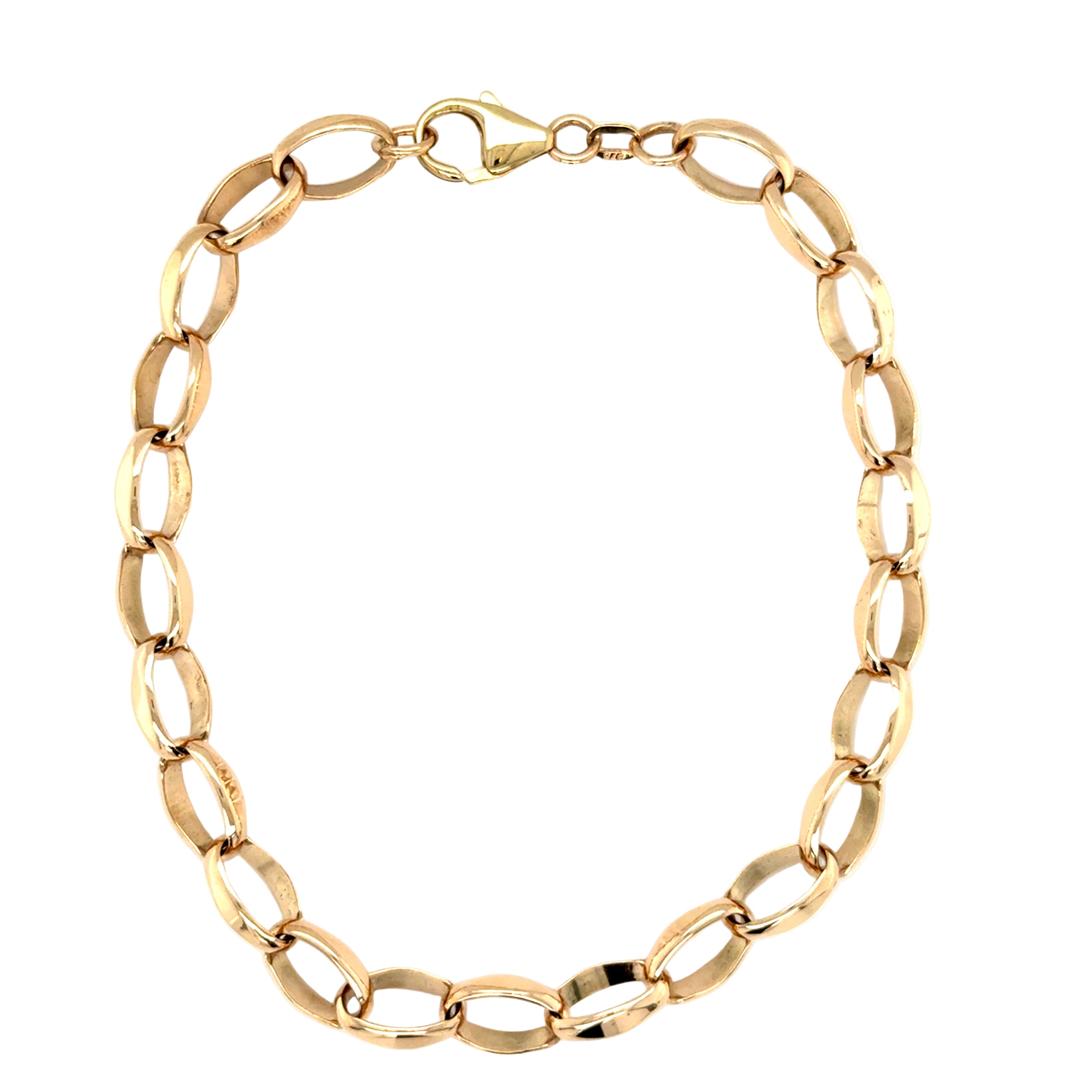 9ct Yellow Gold 8.5 Inch Oval Belcher Link Bracelet - 12.08g