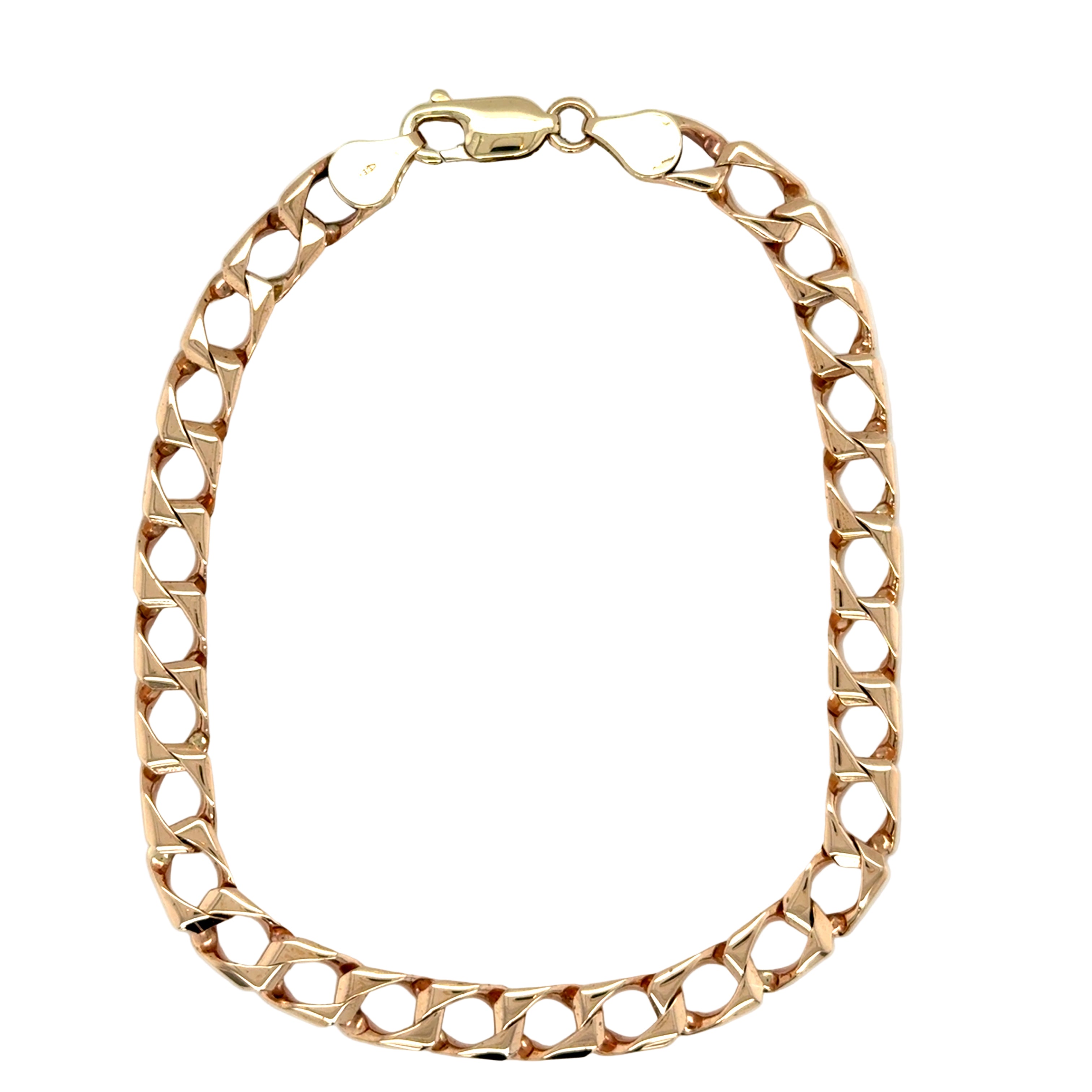 9ct Yellow Gold 8.5 Inch Square Curb Link Bracelet - 12.80g