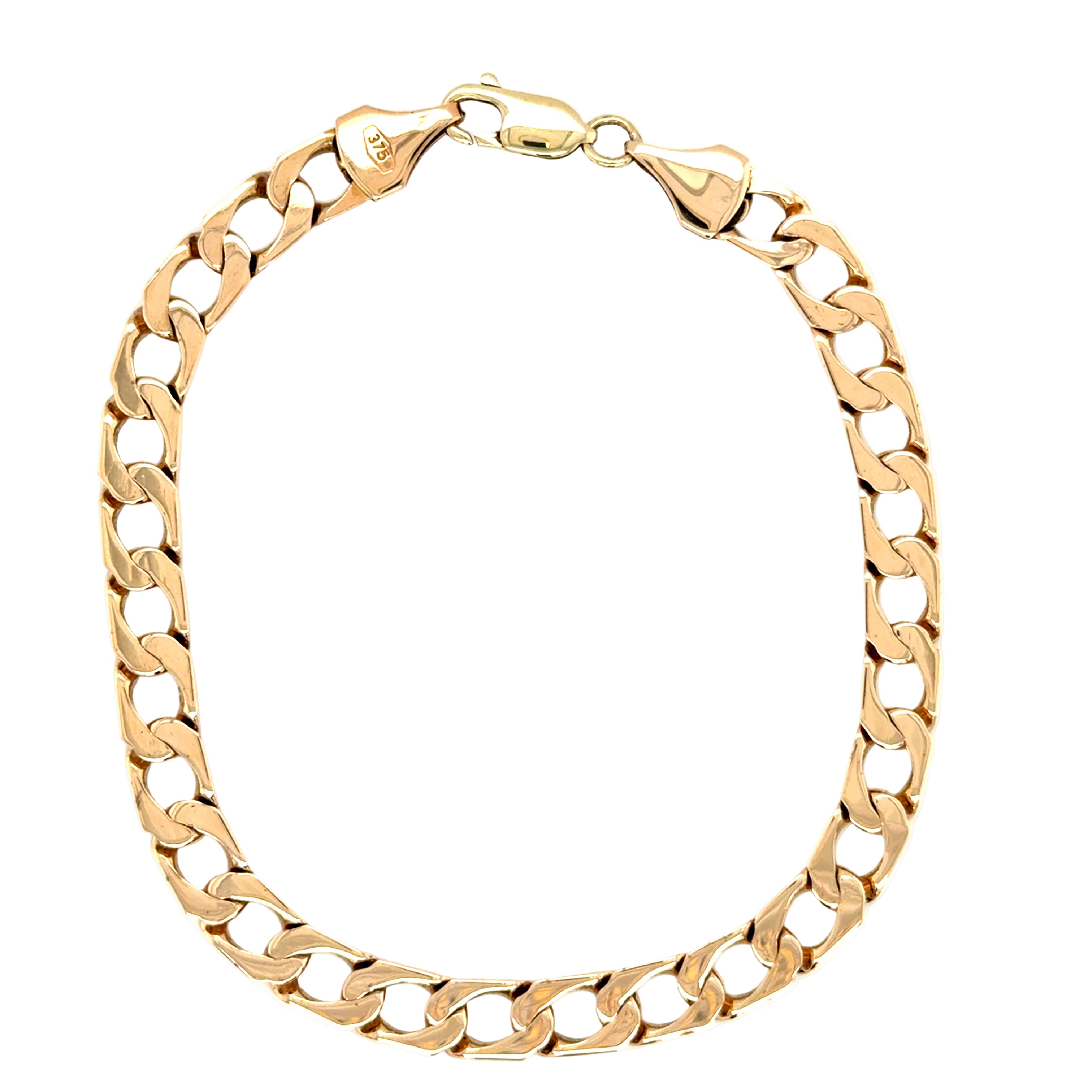 9ct Yellow Gold 9 Inch Square Curb Link Bracelet - 11.40g