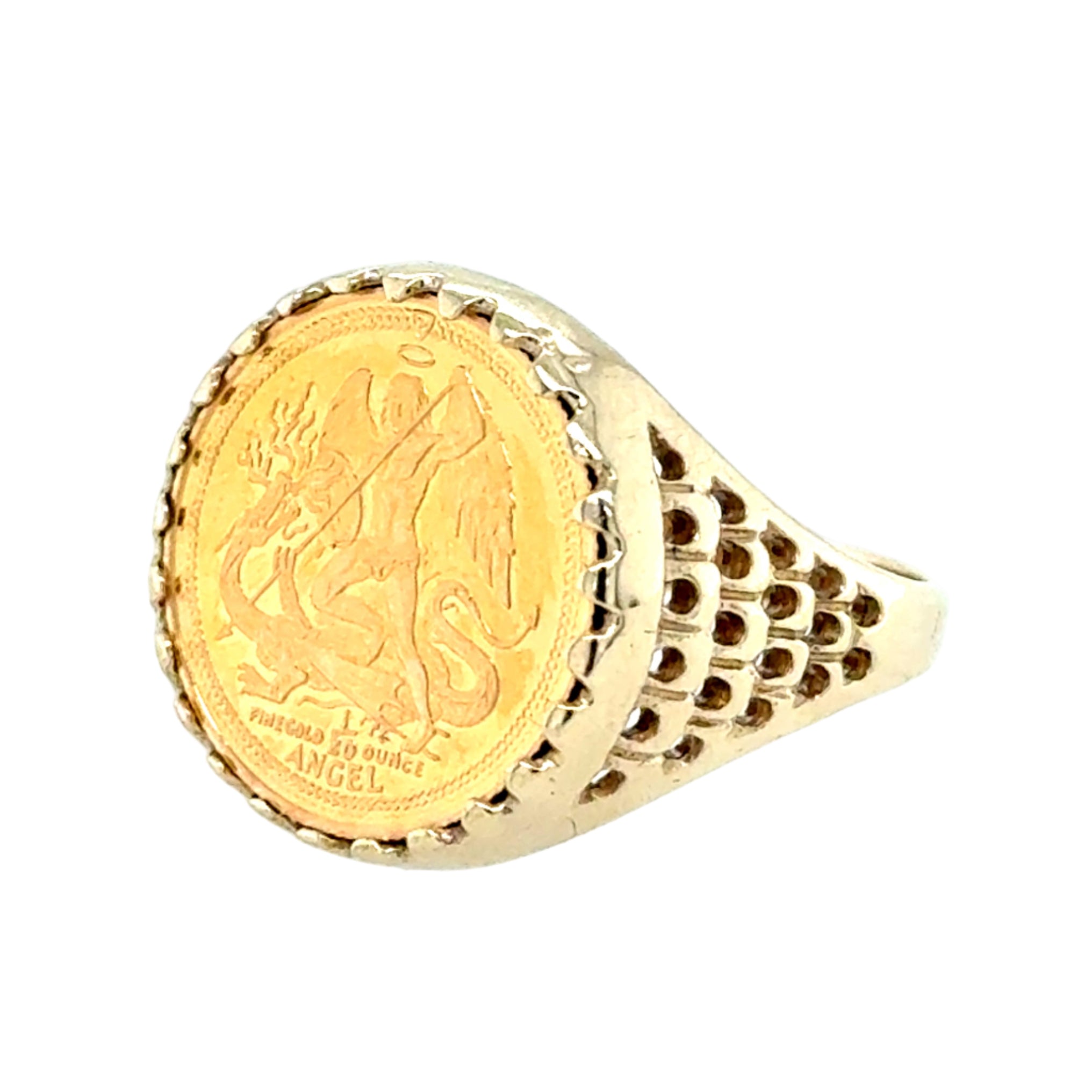 1/20 Ounce Isle Of Man Angel Gold Coin Ring 1989